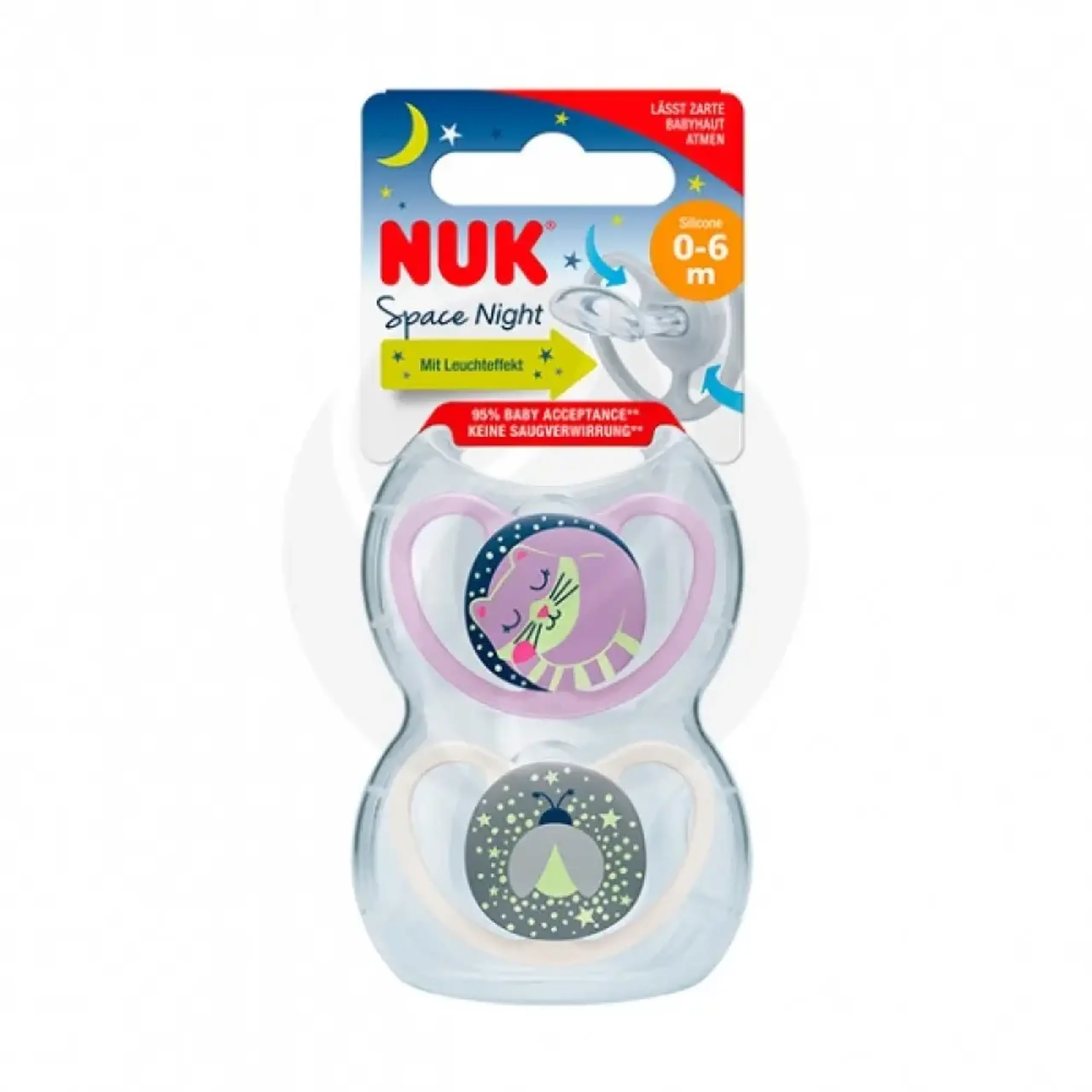 NUK Suzeta silicon de noapte SPACE 0-6 luni in cutie N2
