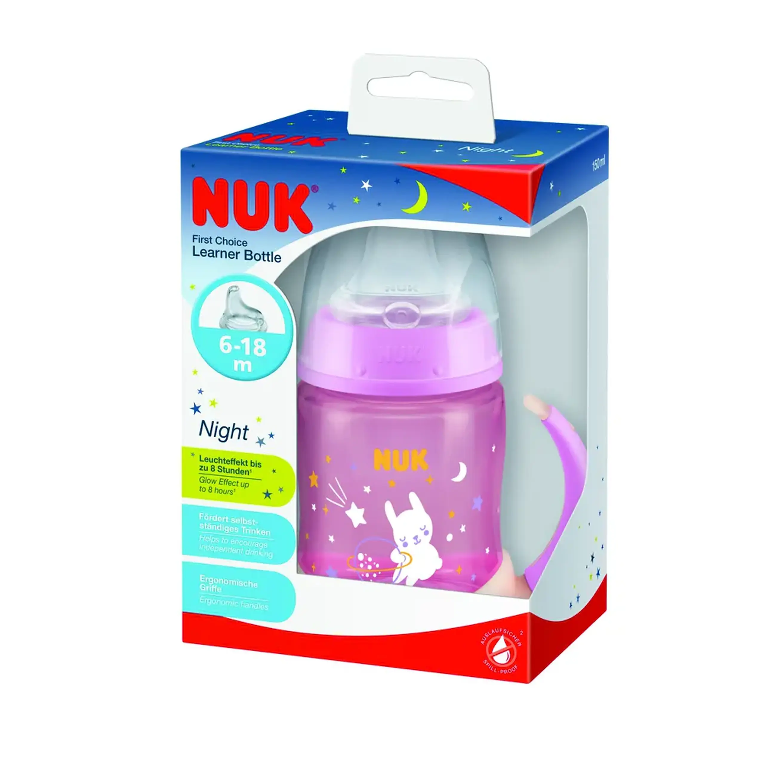 NUK Sticluta de noapte cu minere si adaptor 150ml (6-18luni) FC