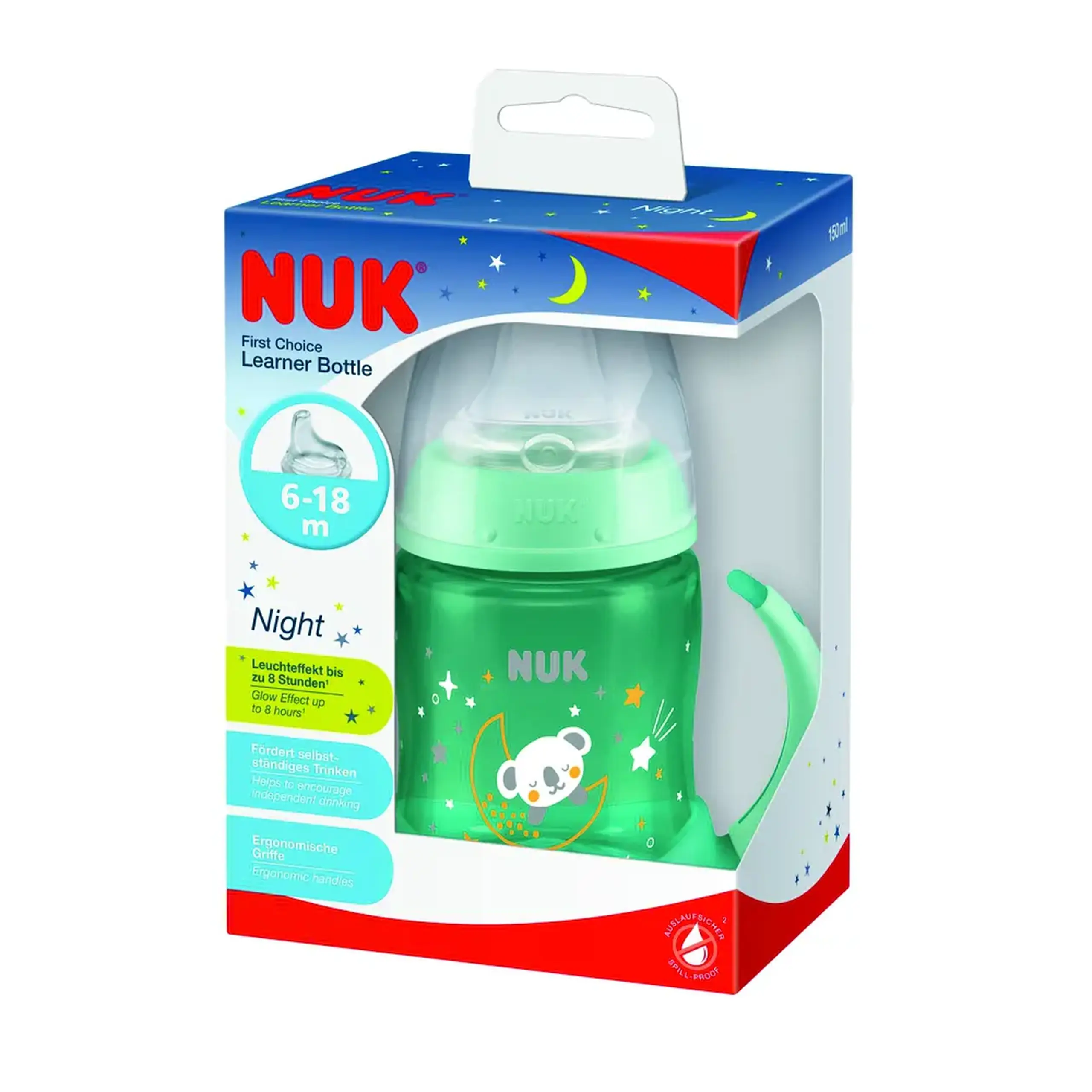 NUK Sticluta de noapte cu minere si adaptor 150ml (6-18luni) FC