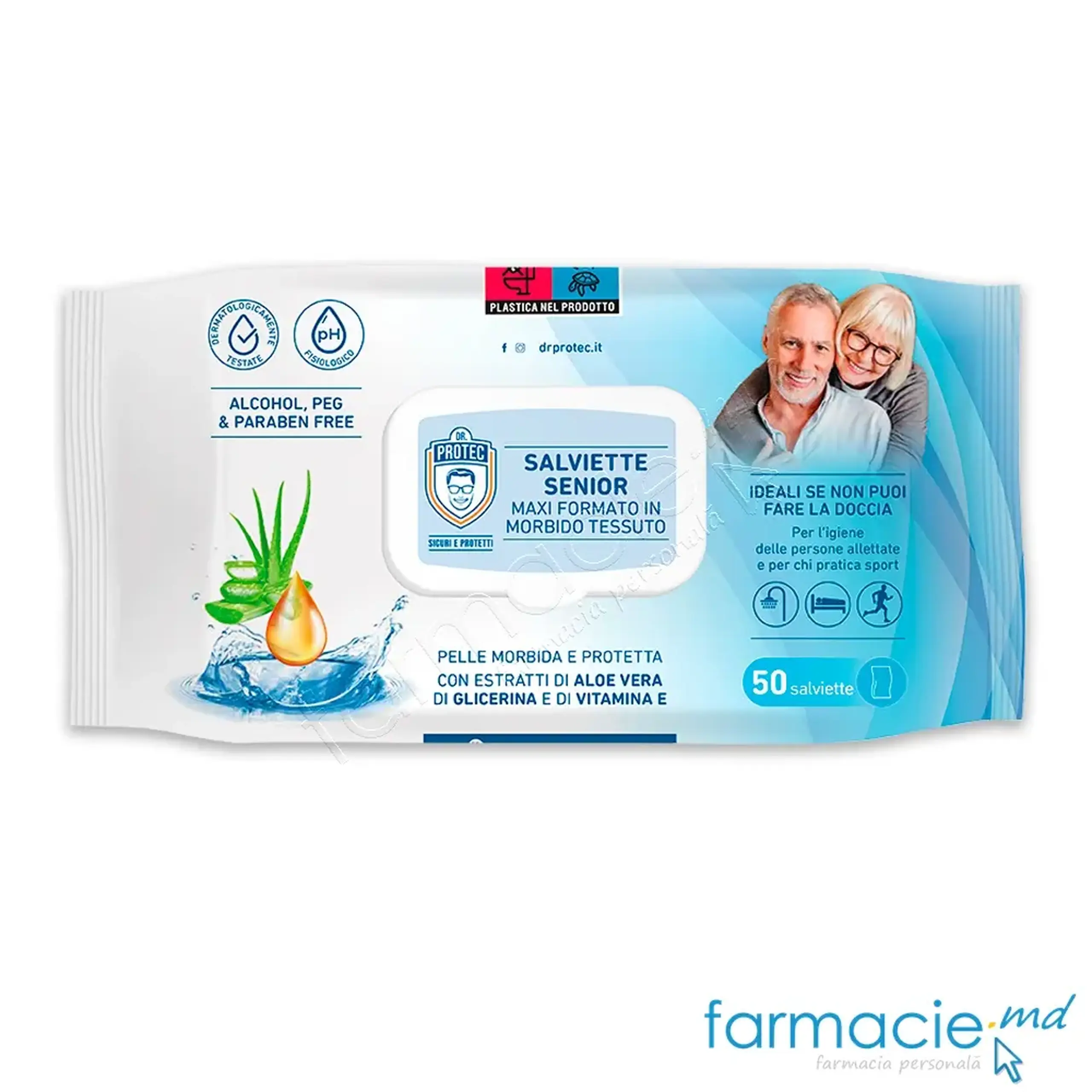 Servetele umede Senior DR. PROTEC cu aloe, glicerina si Vit. E 20x27cm N50