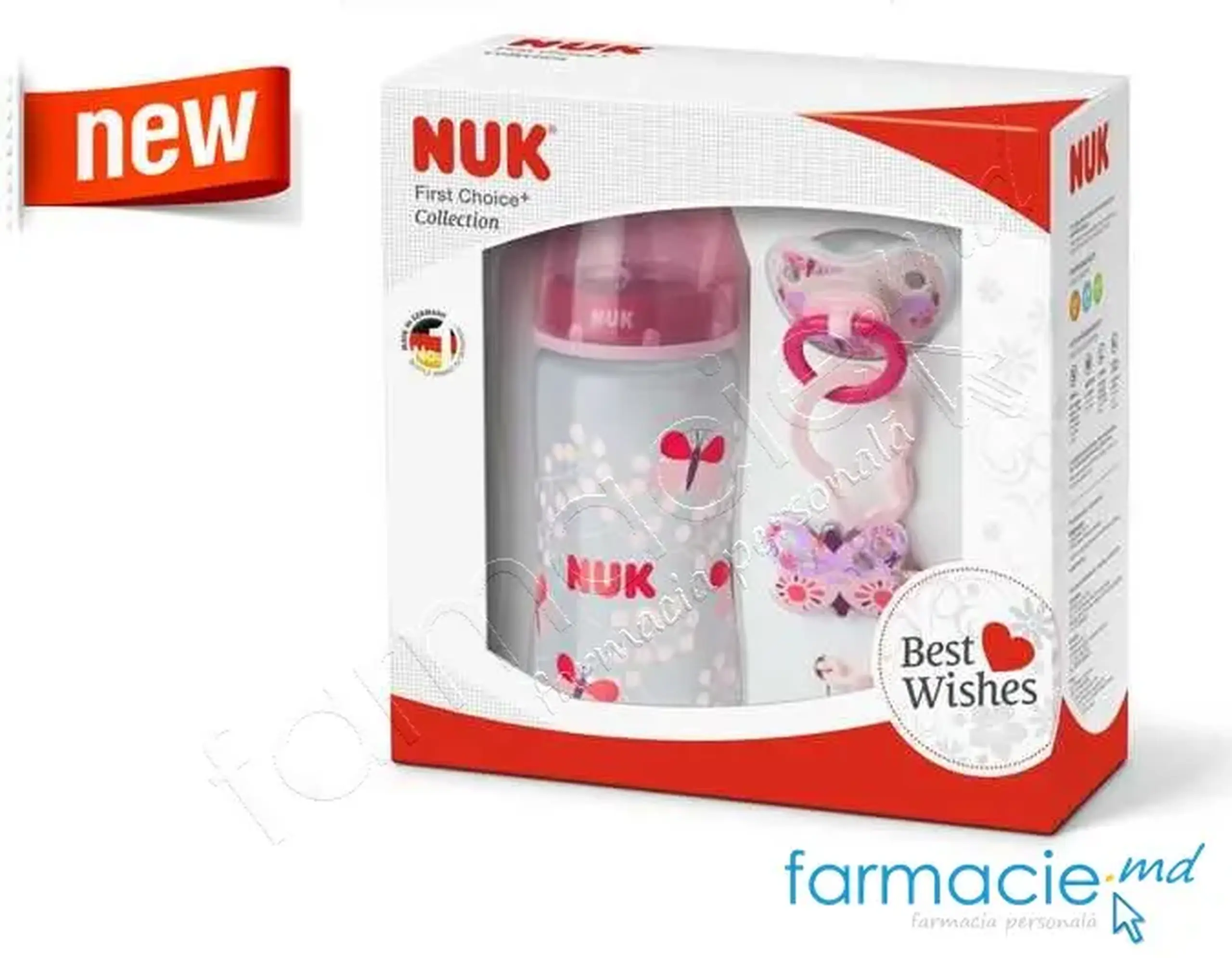 NUK Set collection roz (1 sticluta,1 suzeta,1 lantisor)