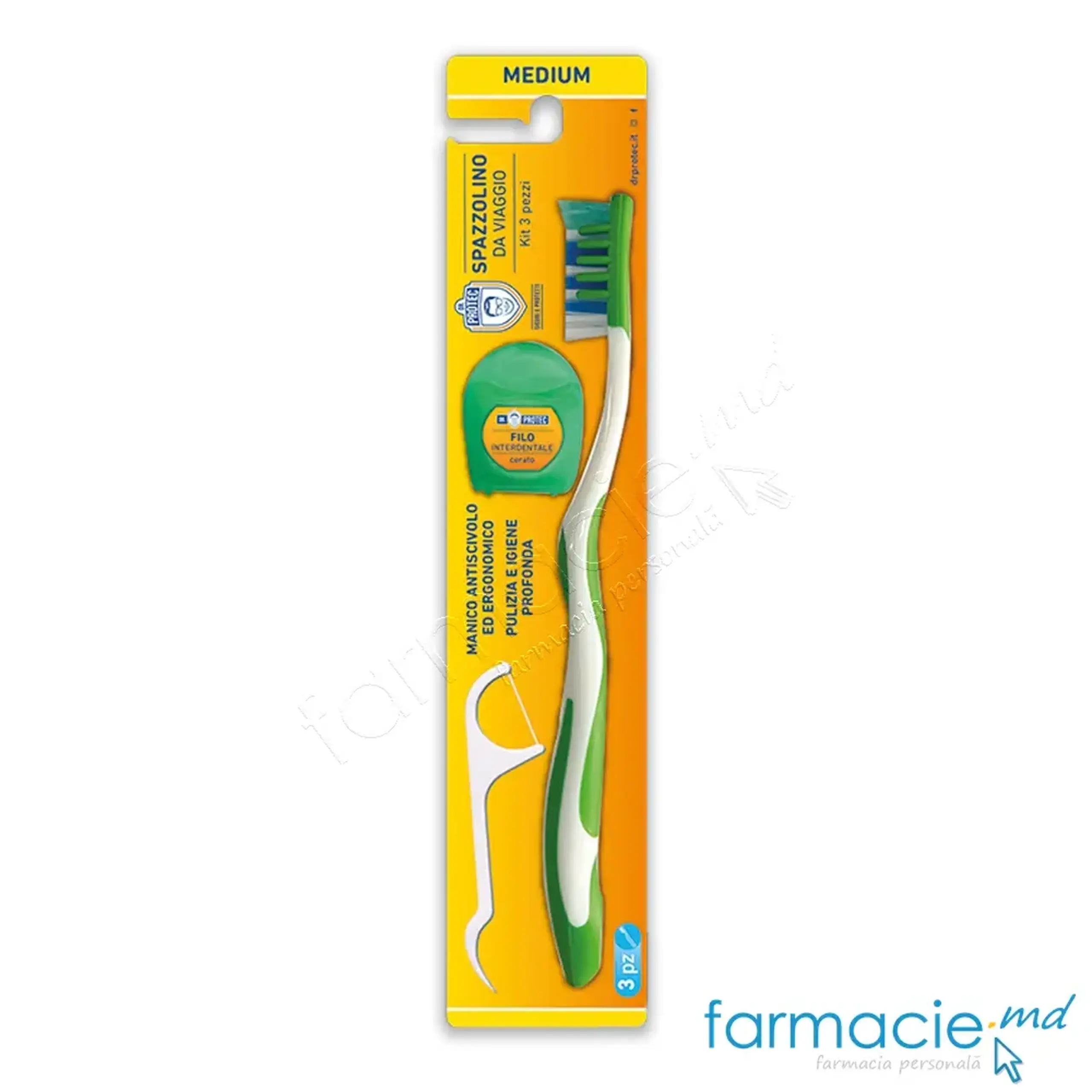 Periuta dinti Medium + Ata dentara + Scobitoare interdentara Travel Set DR. PROTEC