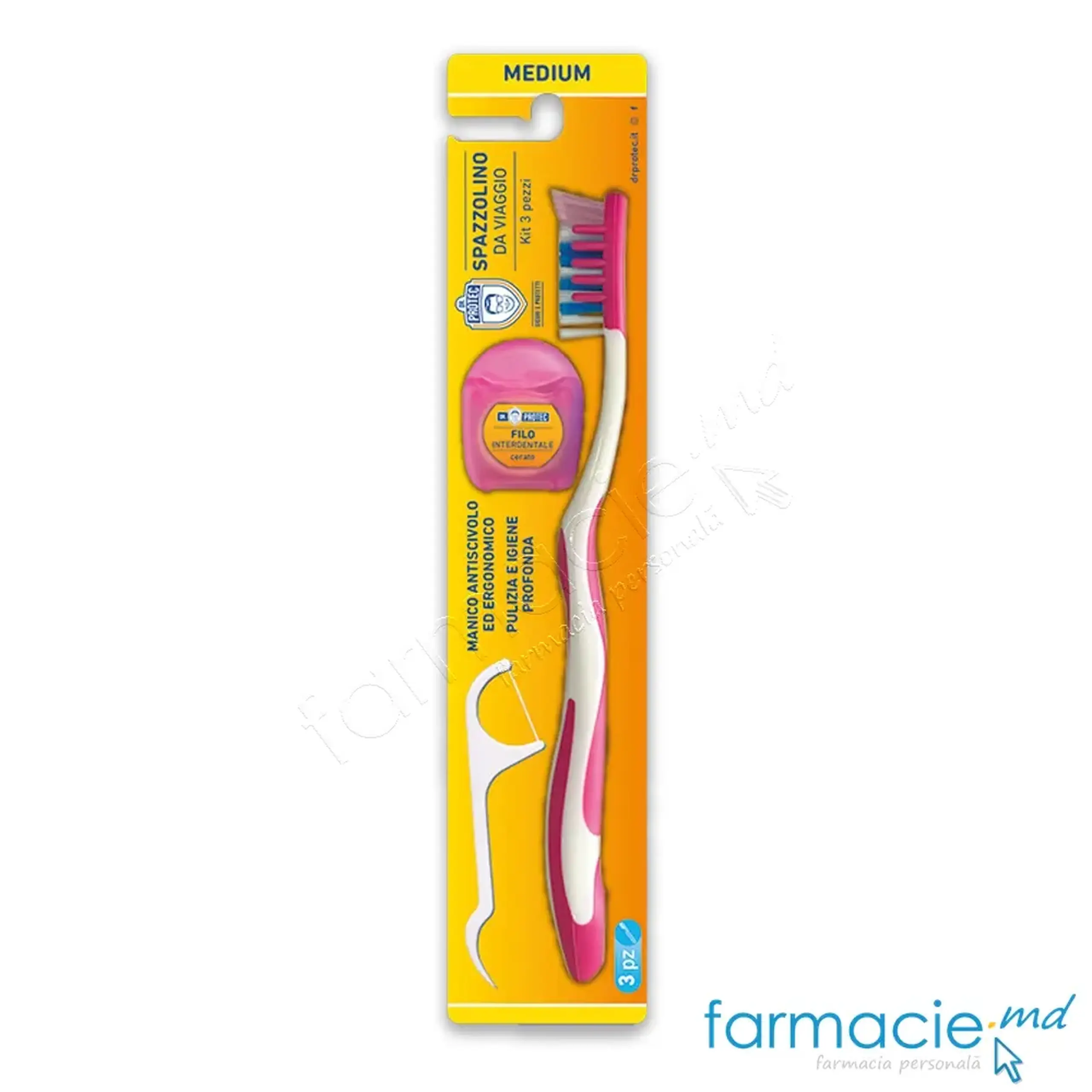 Periuta dinti Medium + Ata dentara + Scobitoare interdentara Travel Set DR. PROTEC