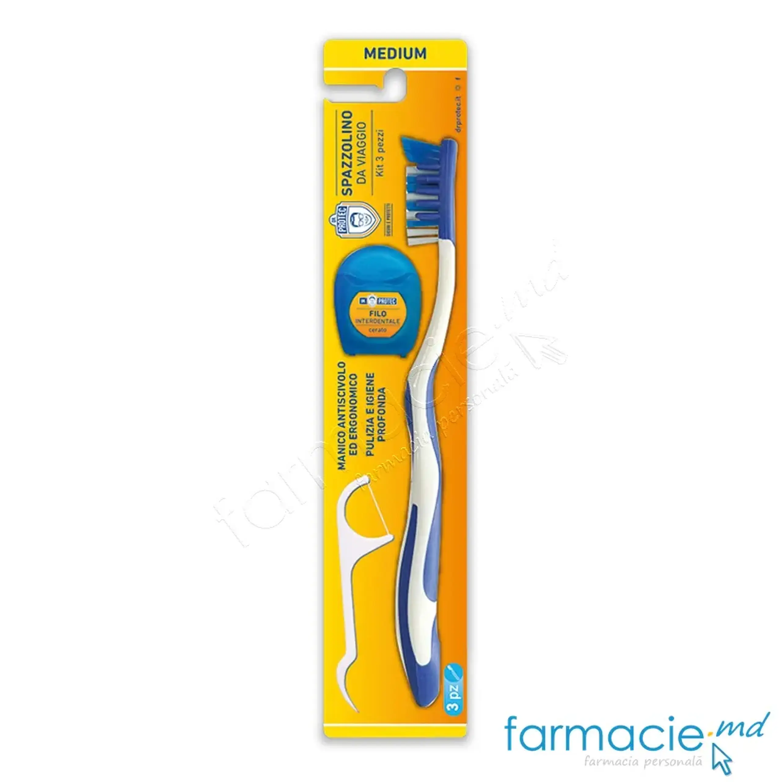 Periuta dinti Medium + Ata dentara + Scobitoare interdentara Travel Set DR. PROTEC