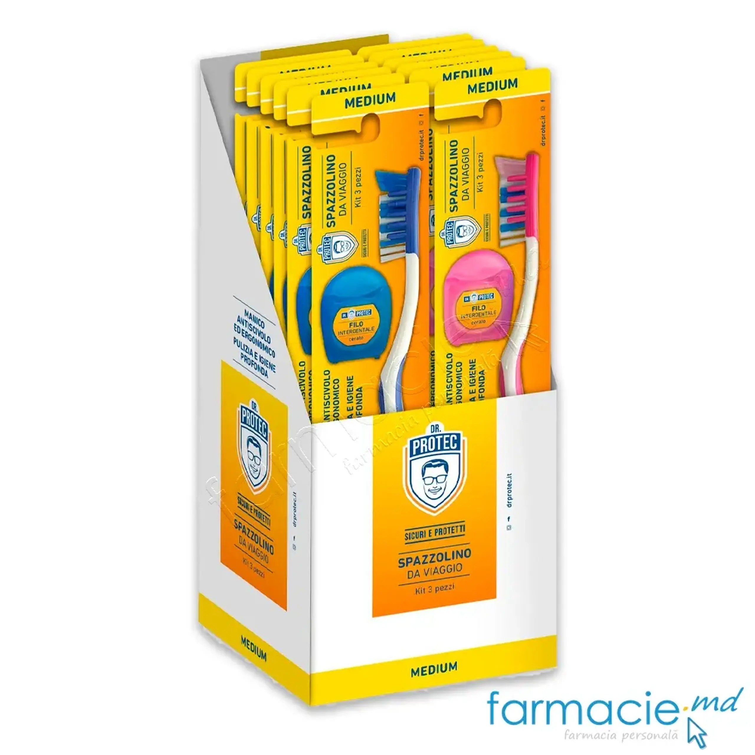 Periuta dinti Medium + Ata dentara + Scobitoare interdentara Travel Set DR. PROTEC