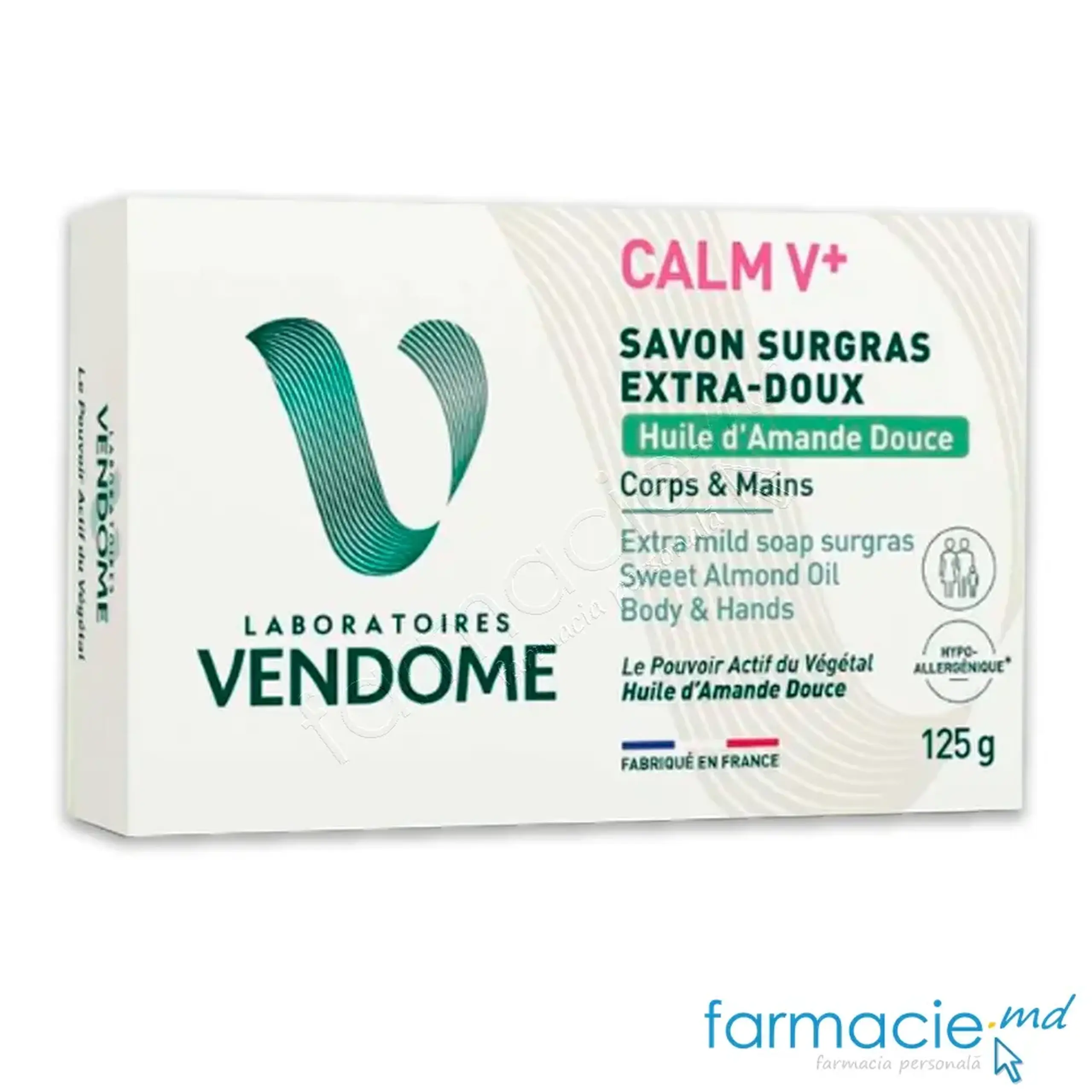VENDOME CALM V+ Sapun solid corp si miini hipoalergic Ulei Migdale Dulci 125g