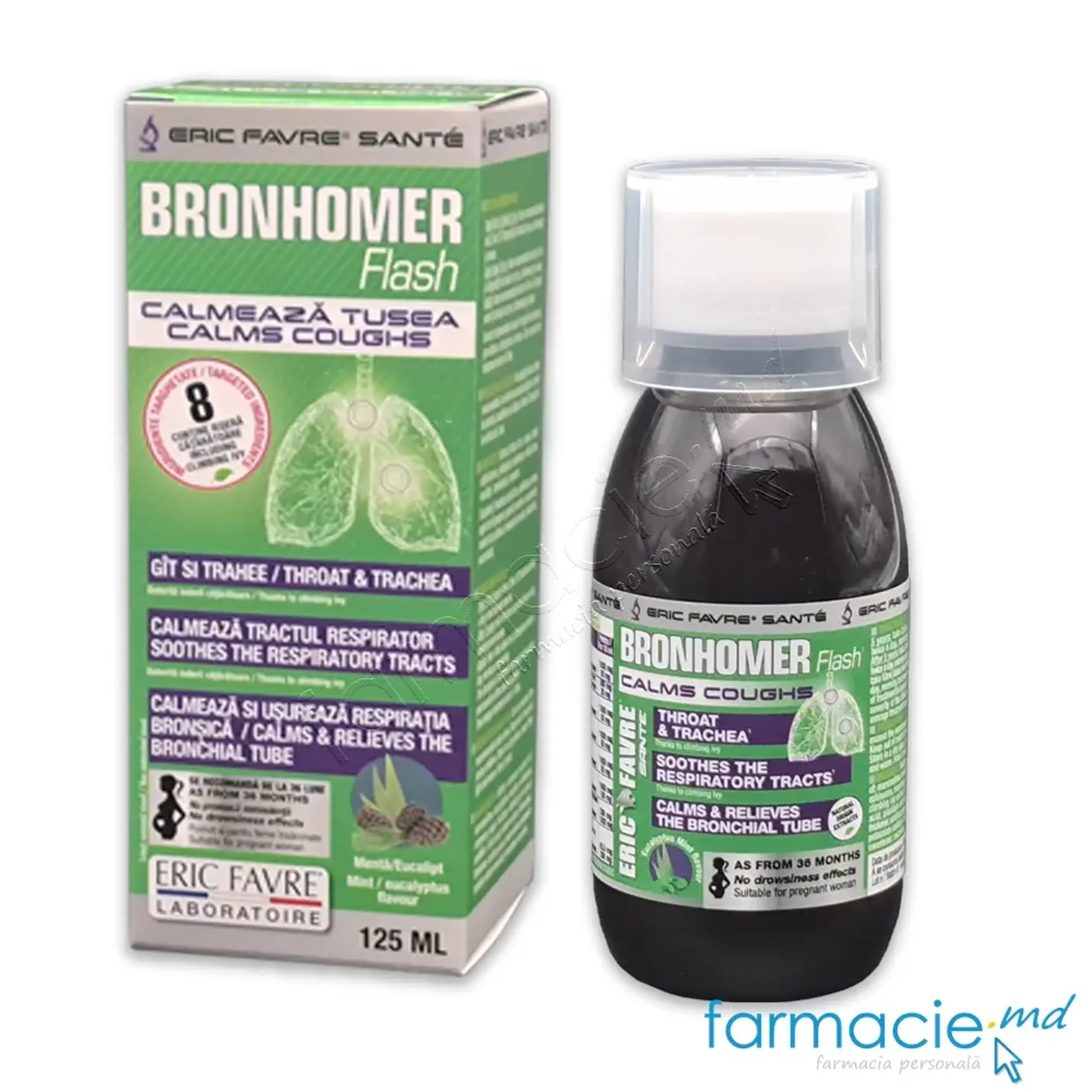 BRONHOMER Vegan sirop 125ml 3+ (bronsite, traheite, tuse, voce ragusita)
