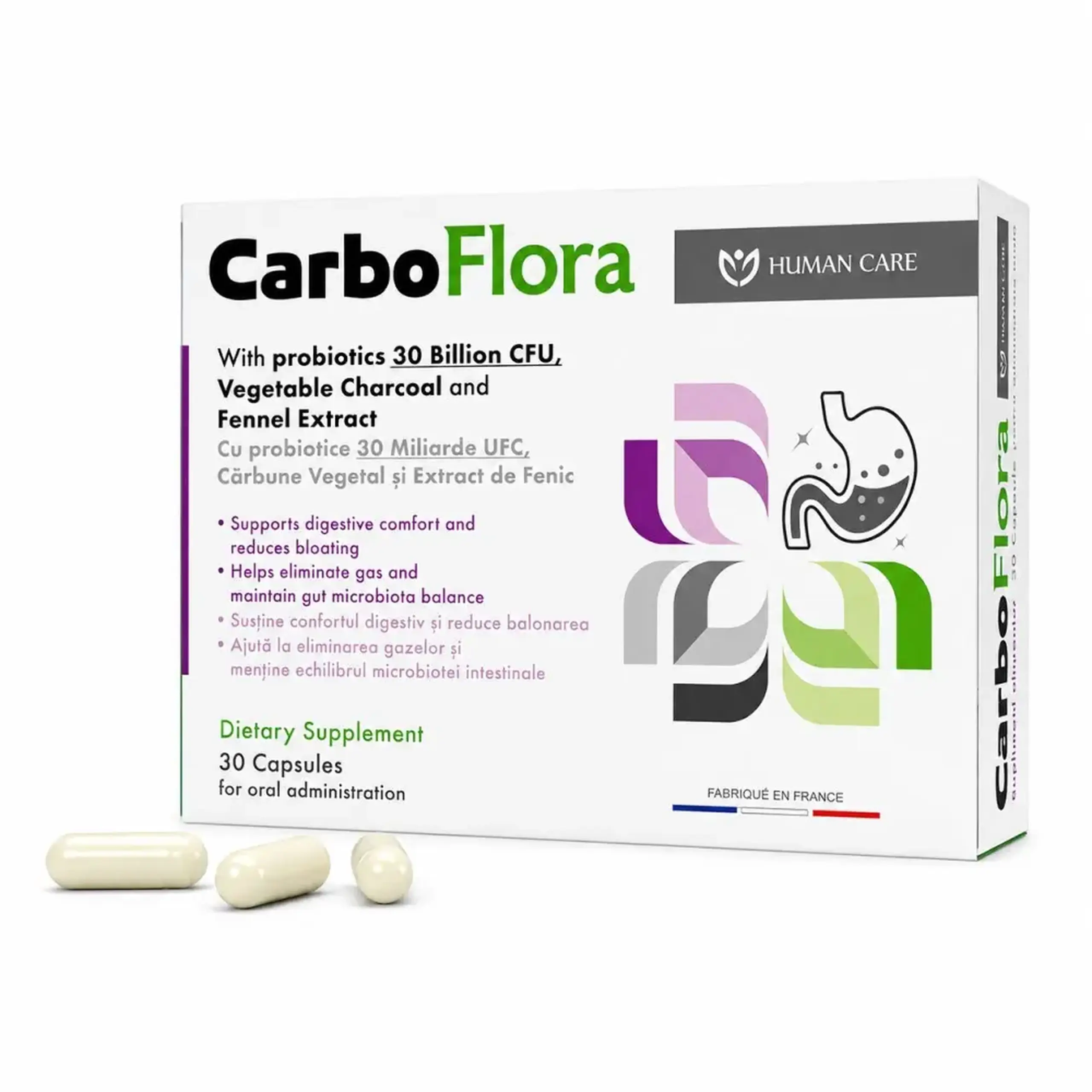 CarboFlora Anti-Gaz Microbiota Digestiva caps. N30 (3/zi) Human Care
