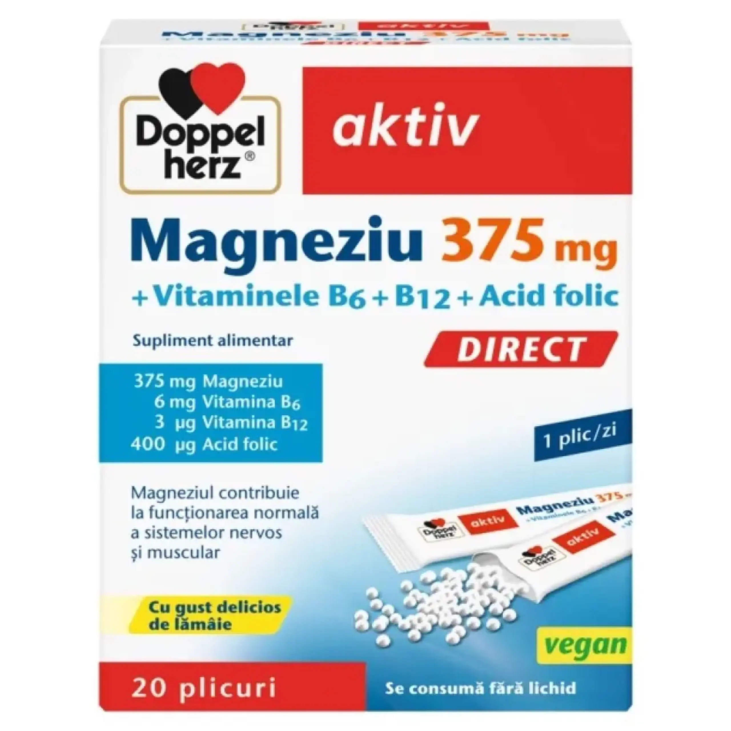 Magneziu 375mg+B6+B12+Acid folic Vegan plic. N20 (1 plic/zi) Doppelherz