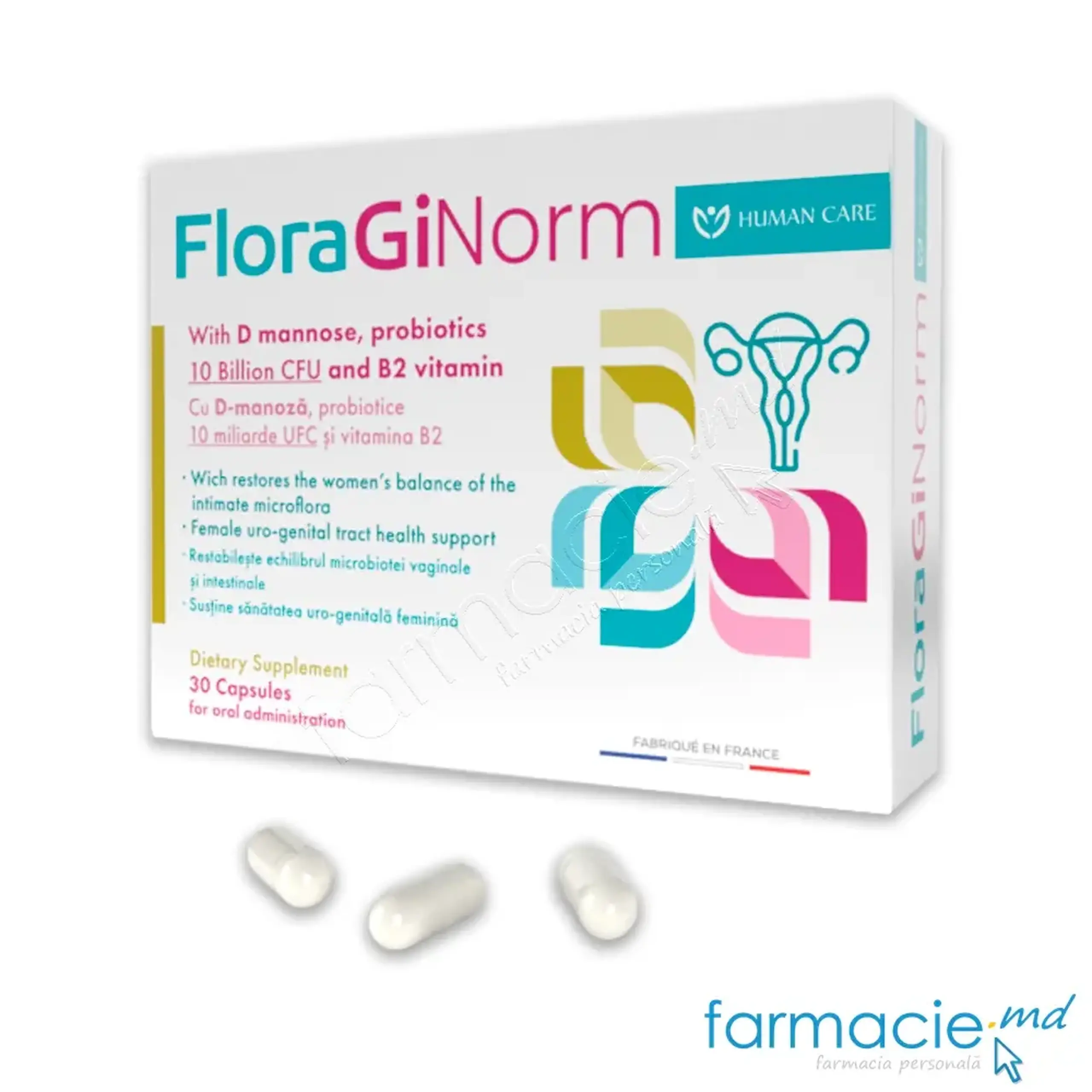 FloraGinorm (vaginite,candidoze,flora) caps. N30 (+3ani) Human Care