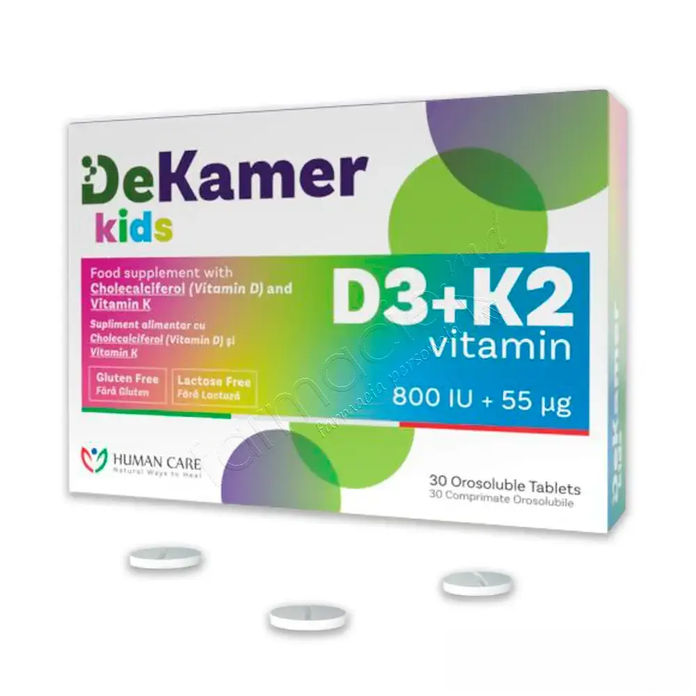 Dekamer Kids D3+K2 (800UI+55mcg) 3ani+ comp.orosolubile N30 Human Care