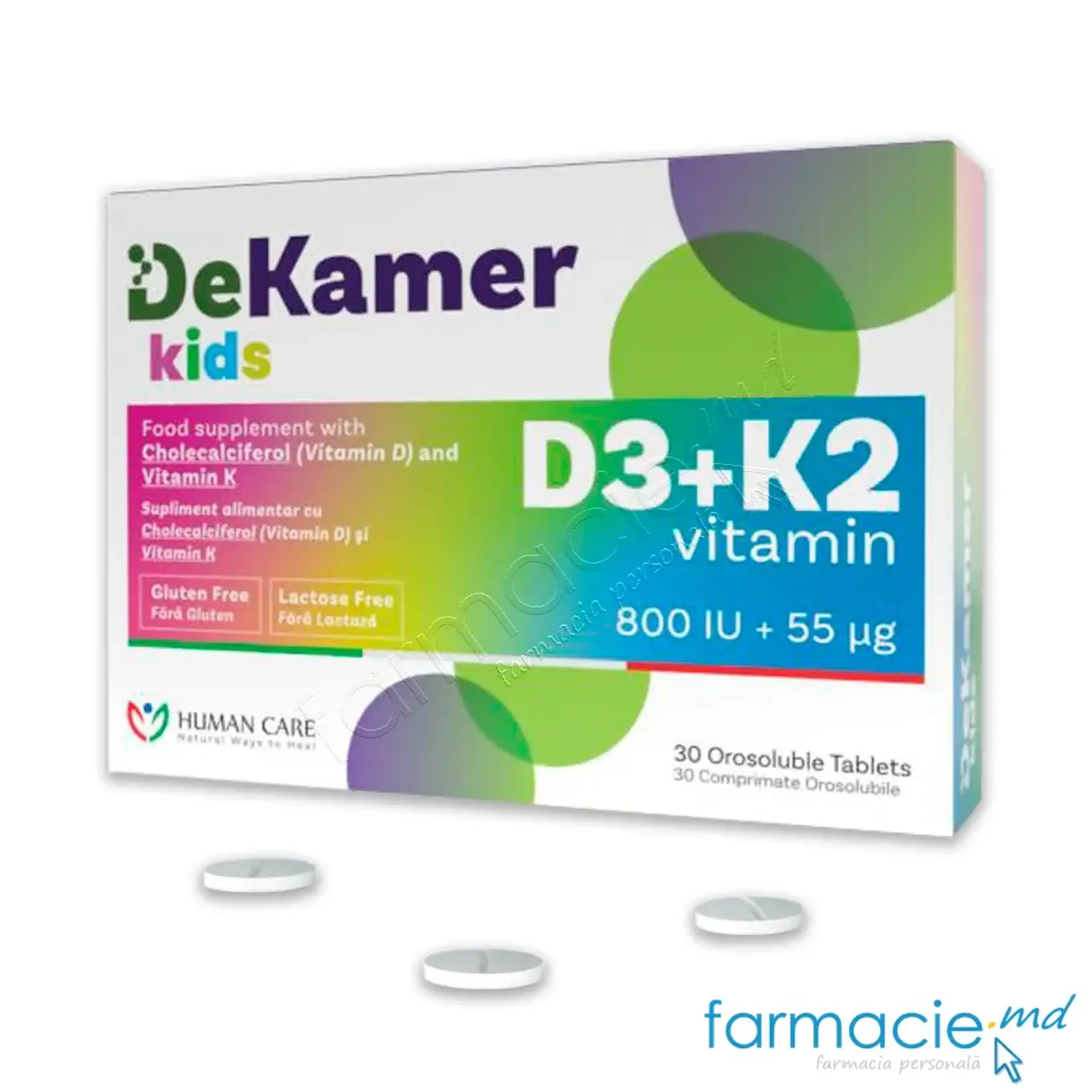 Dekamer Kids D3+K2 (800UI+55mcg) 3ani+ comp.orosolubile N30 Human Care