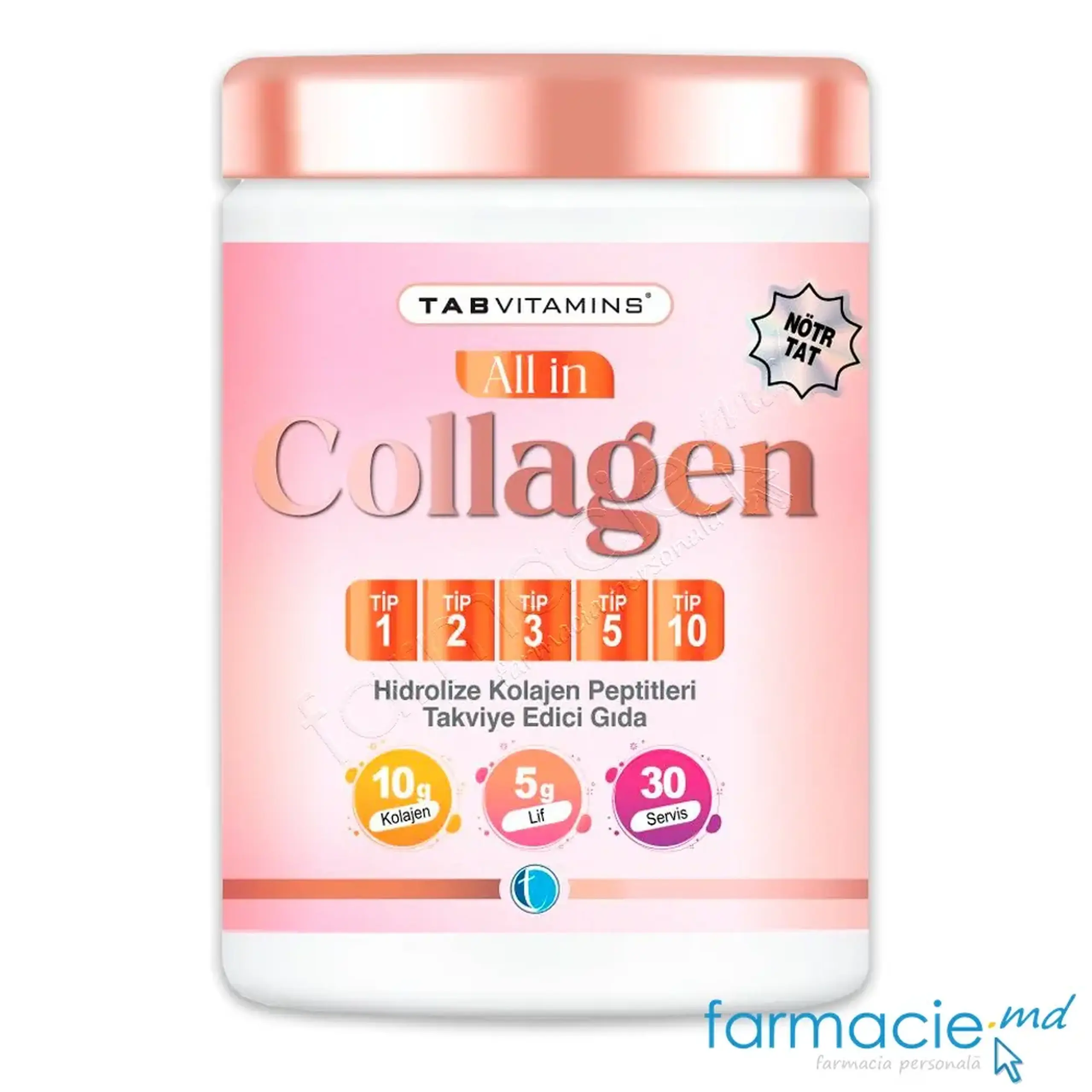 Colagen Peptid tip I și III ALL 10000mg cu aminoacizi 503g (30doze/15g) Tab Ilac