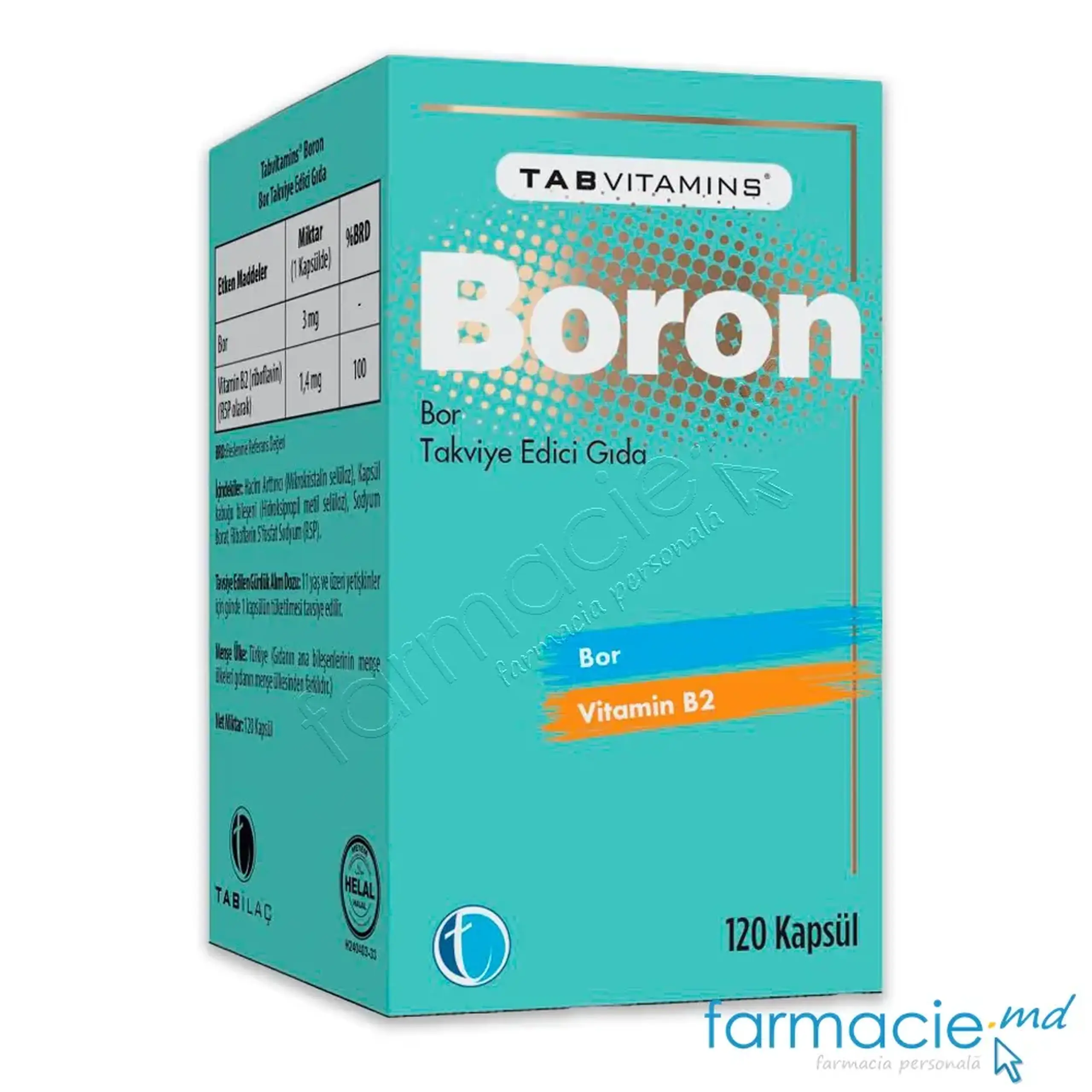 BORON Bor 3mg+Vit B2 1,4mg caps. N120 Tab Ilac