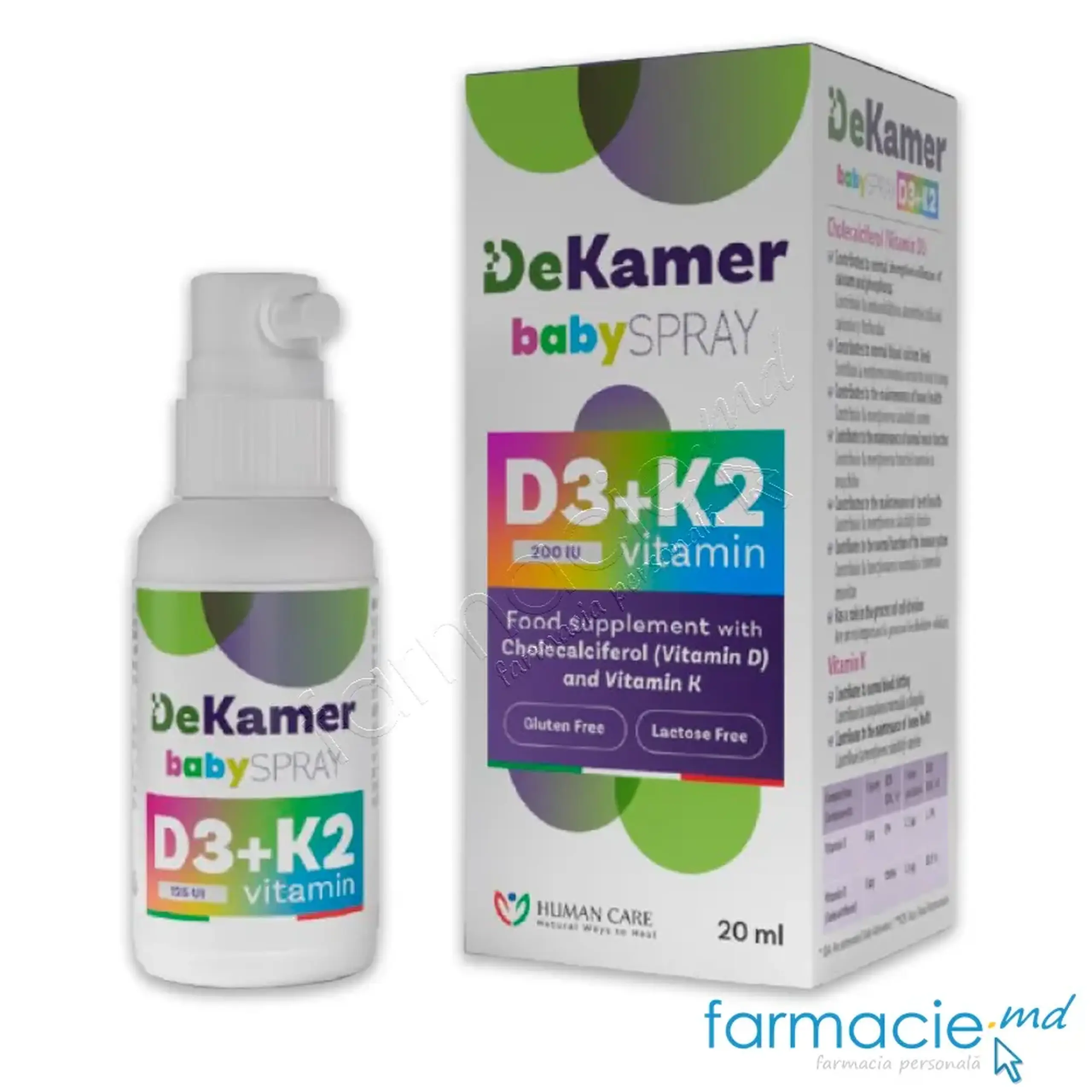 Dekamer Baby D3+K2 (200UI+6μg) 1 luna+ spray 20ml Human Care