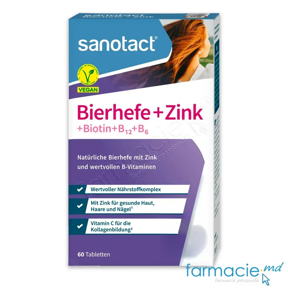 Drojdie de bere+Zinc+Biotina+B12+B6 Vegan comp. N60 Sanotact