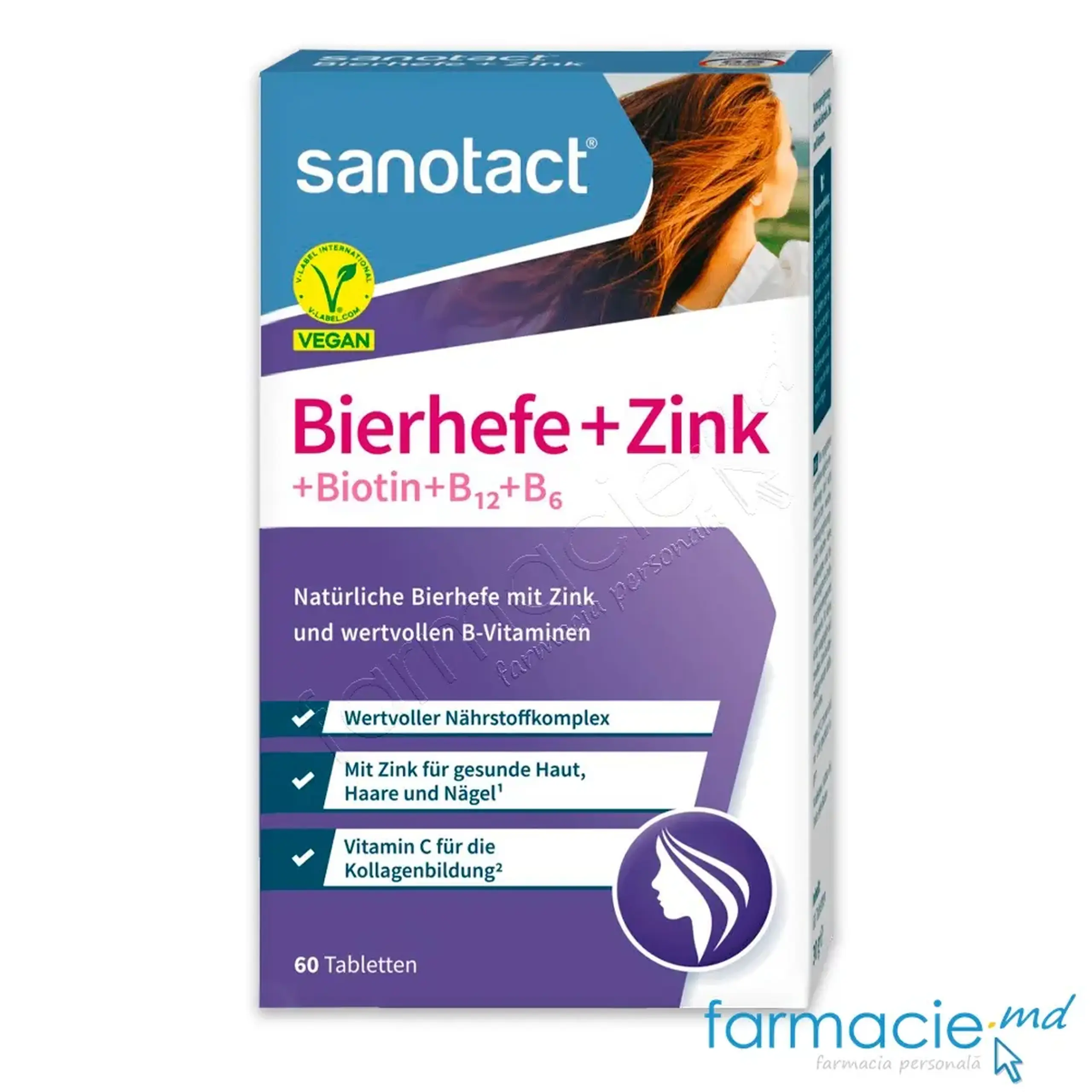 Drojdie de bere+Zinc+Biotina+B12+B6 Vegan comp. N60 Sanotact