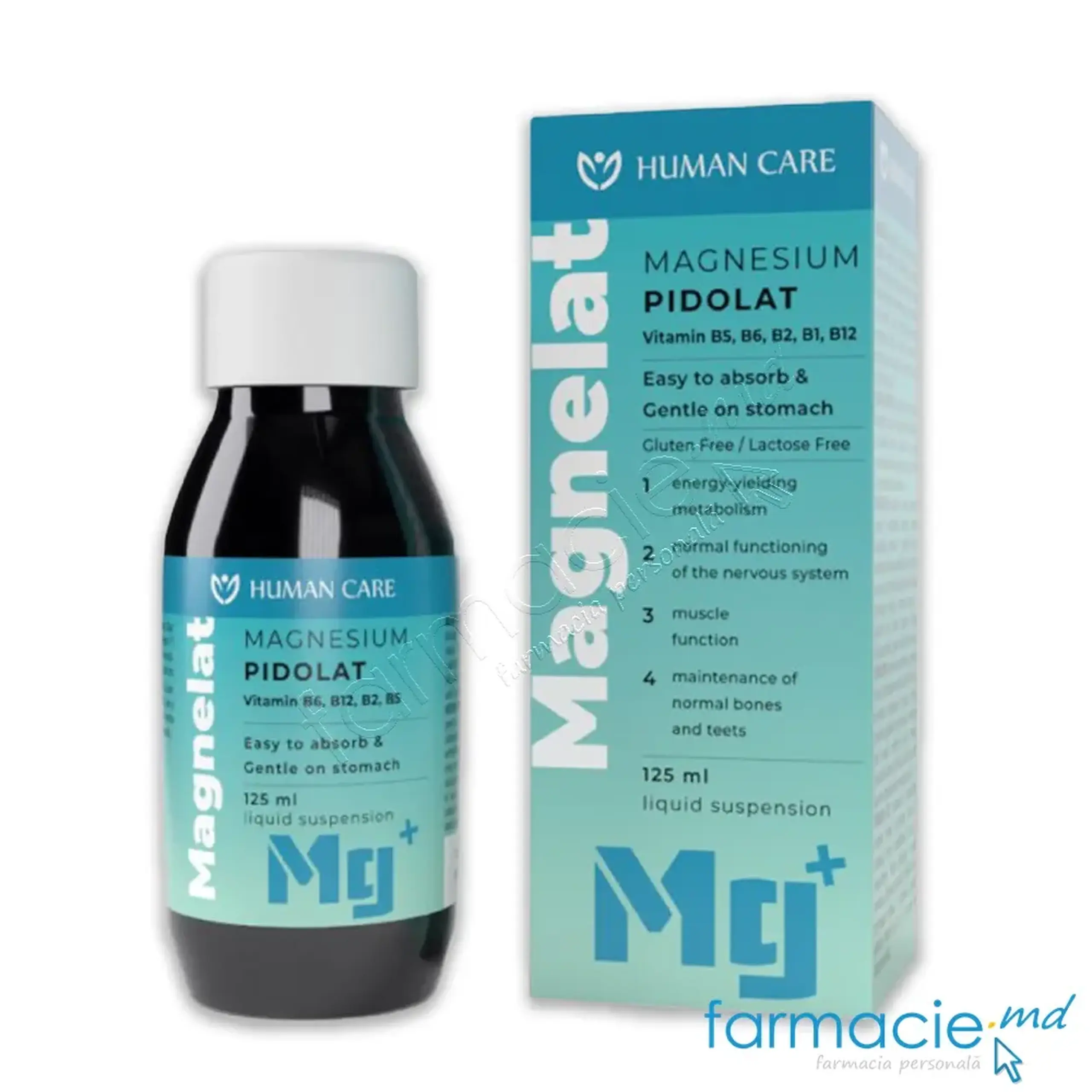 MAGNELAT Magneziu pidolat+B complex (sistem nervos) 1+ sirop 125ml Human Care