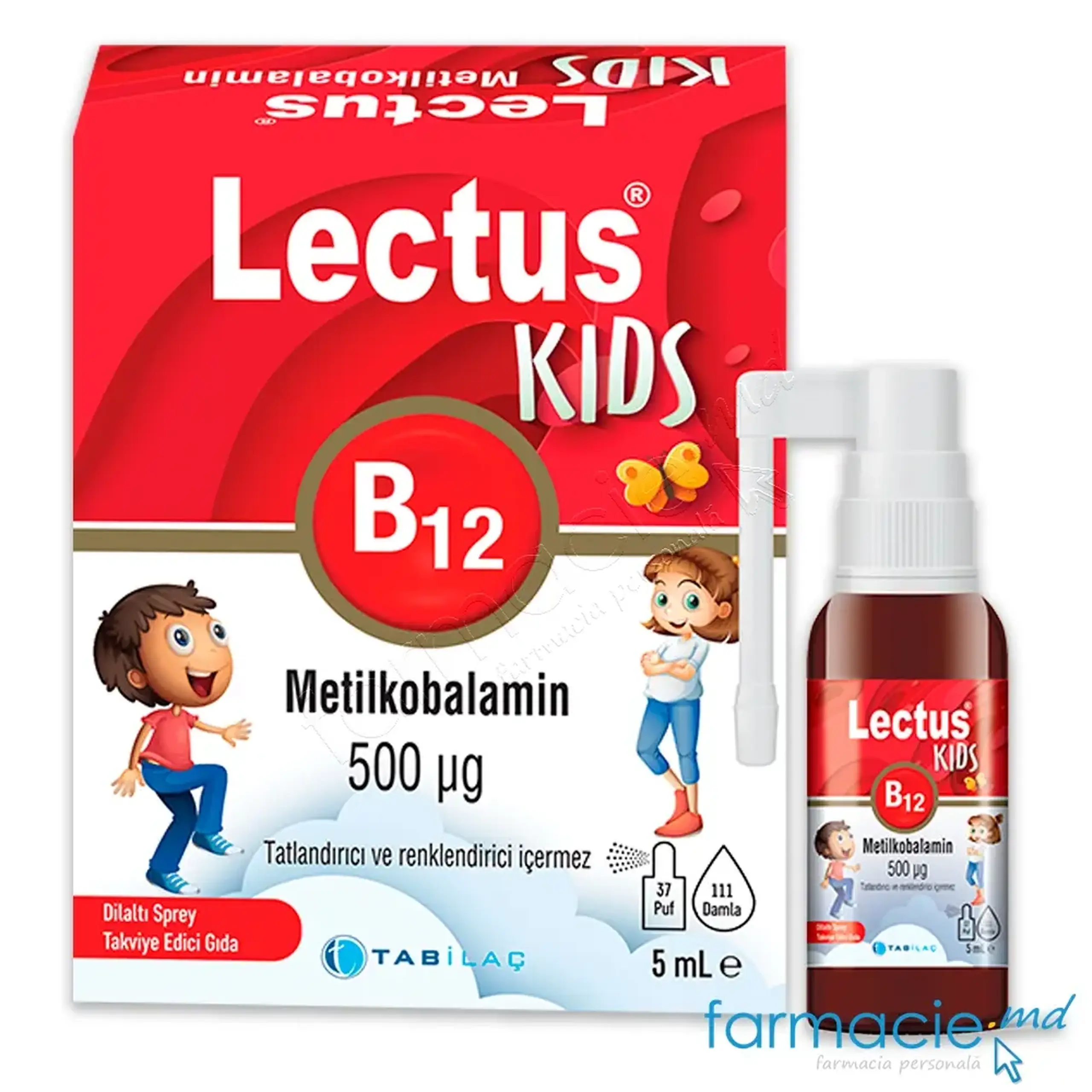 LECTUS Kids B12 500μg fara coloranti si zahar Spray (4-10ani) 5ml Tab Ilac