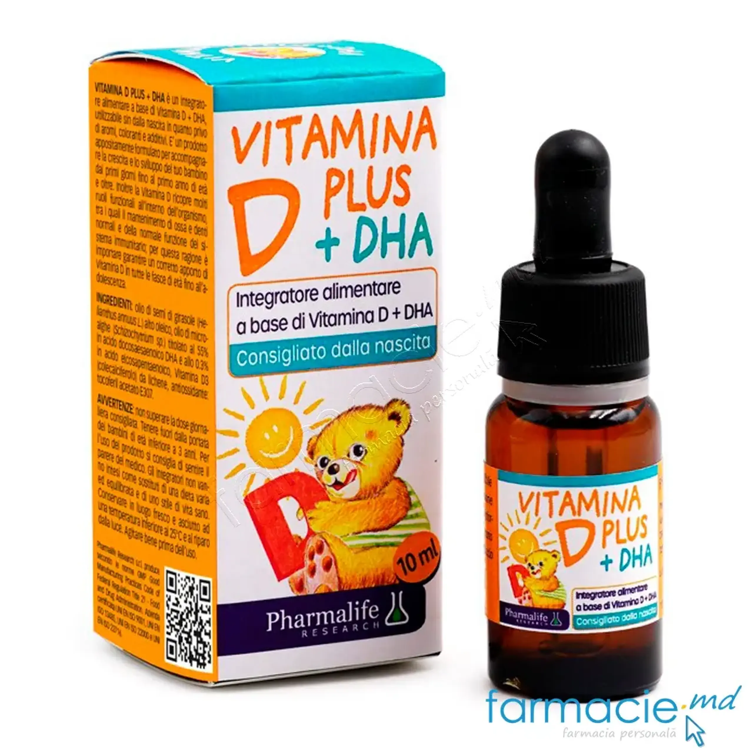 Vitamina D Plus+DHA pic.10ml 0luni+ (oase,dinti,imunitate) Pharmalife