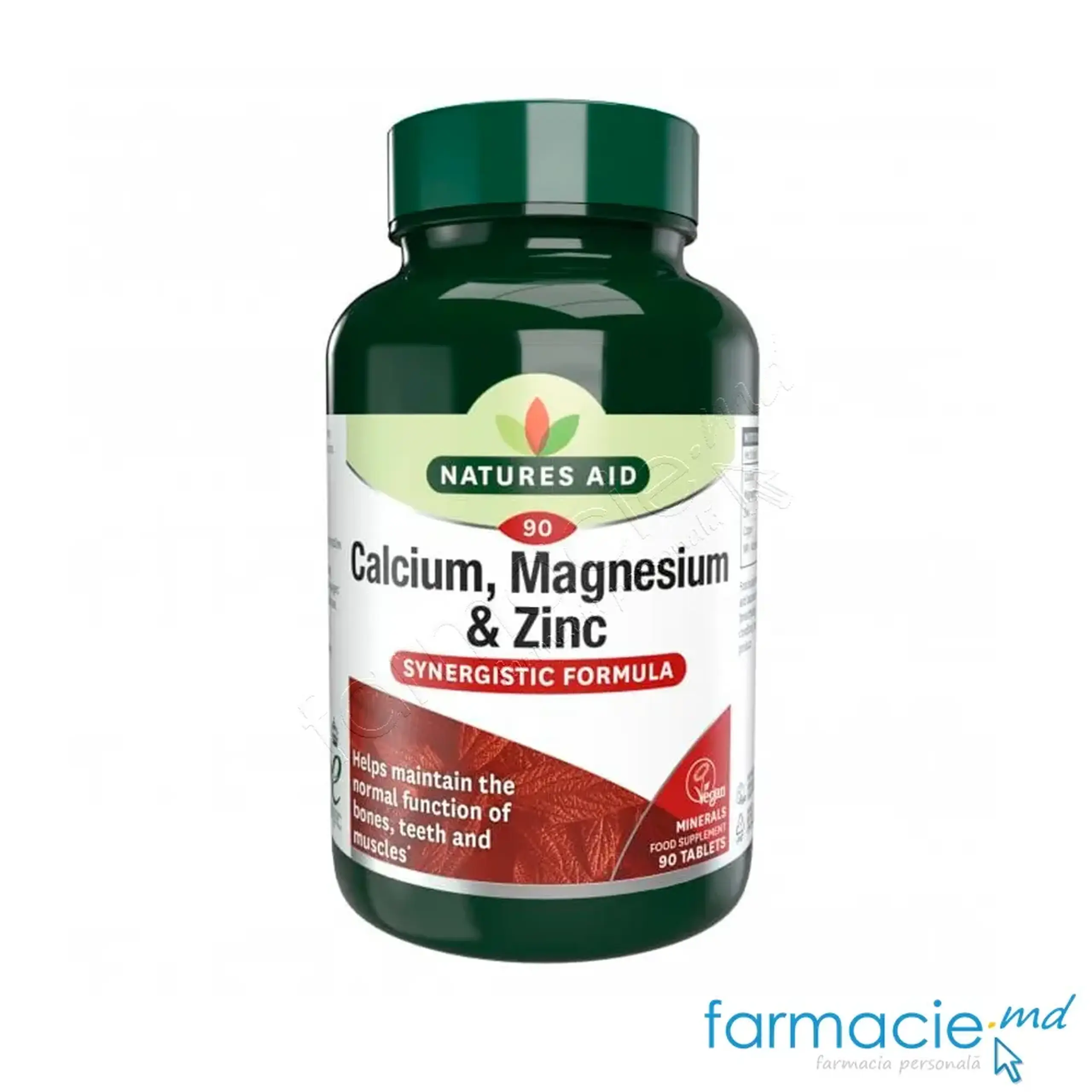 Calciu Magneziu Zinc VEGAN (oase, dinti, muschi) comp. N90 Natures Aid