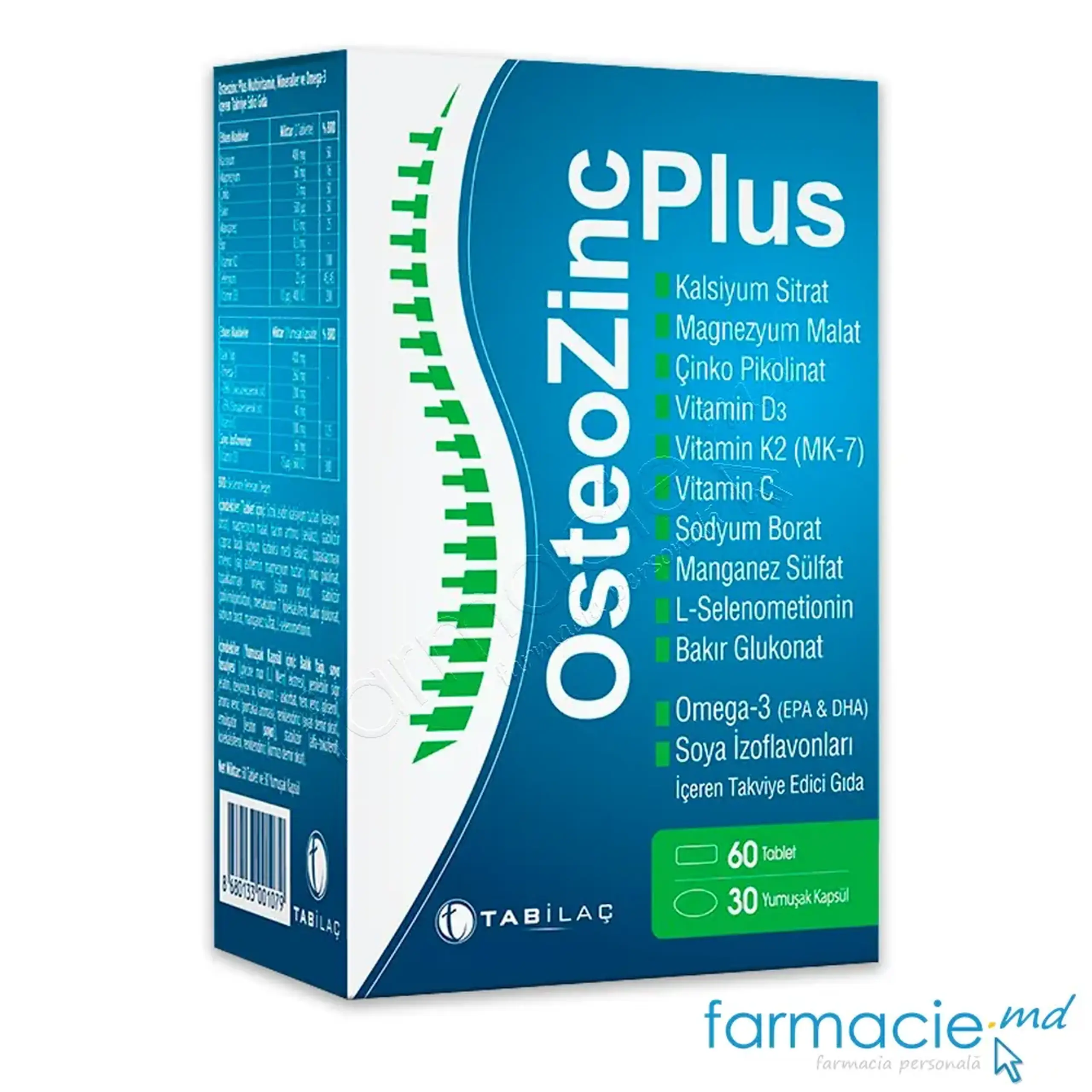 OsteoZinc Plus comp.N60+Omega3 260mg caps.gelatin.N30 Tab Ilac