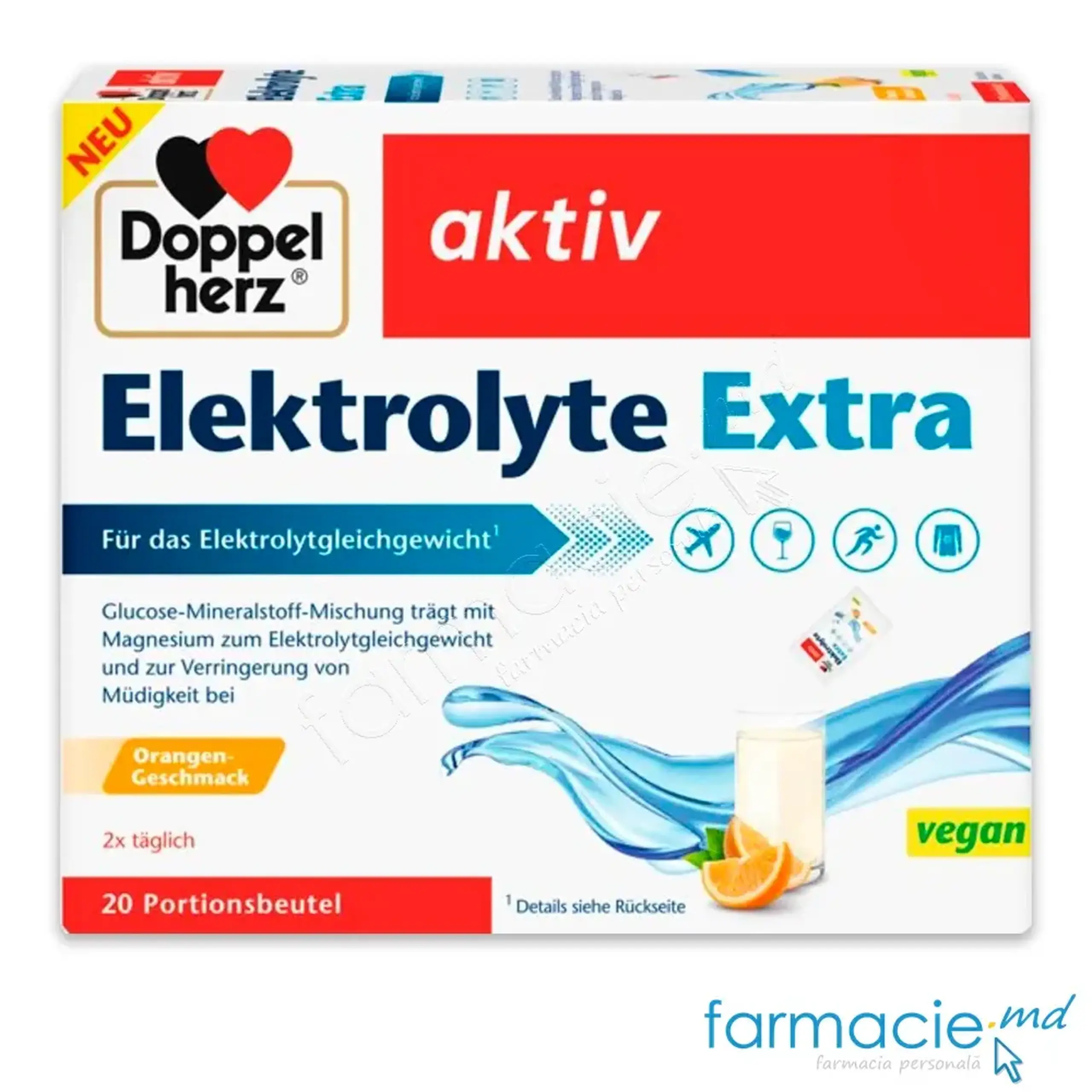 Electroliti Extra Glucoza+Minerale Vegan portocala plic. N20 Doppelherz