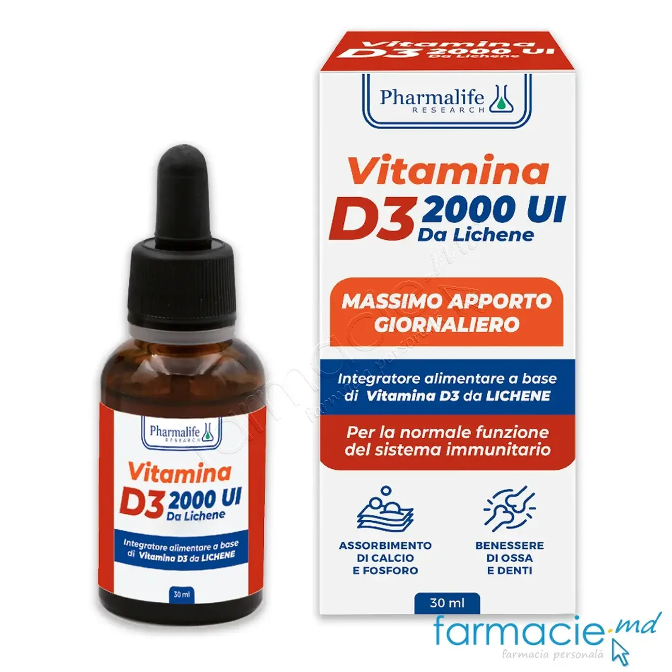 Vitamina D3 2000 UI picaturi orale 30ml Pharmalife