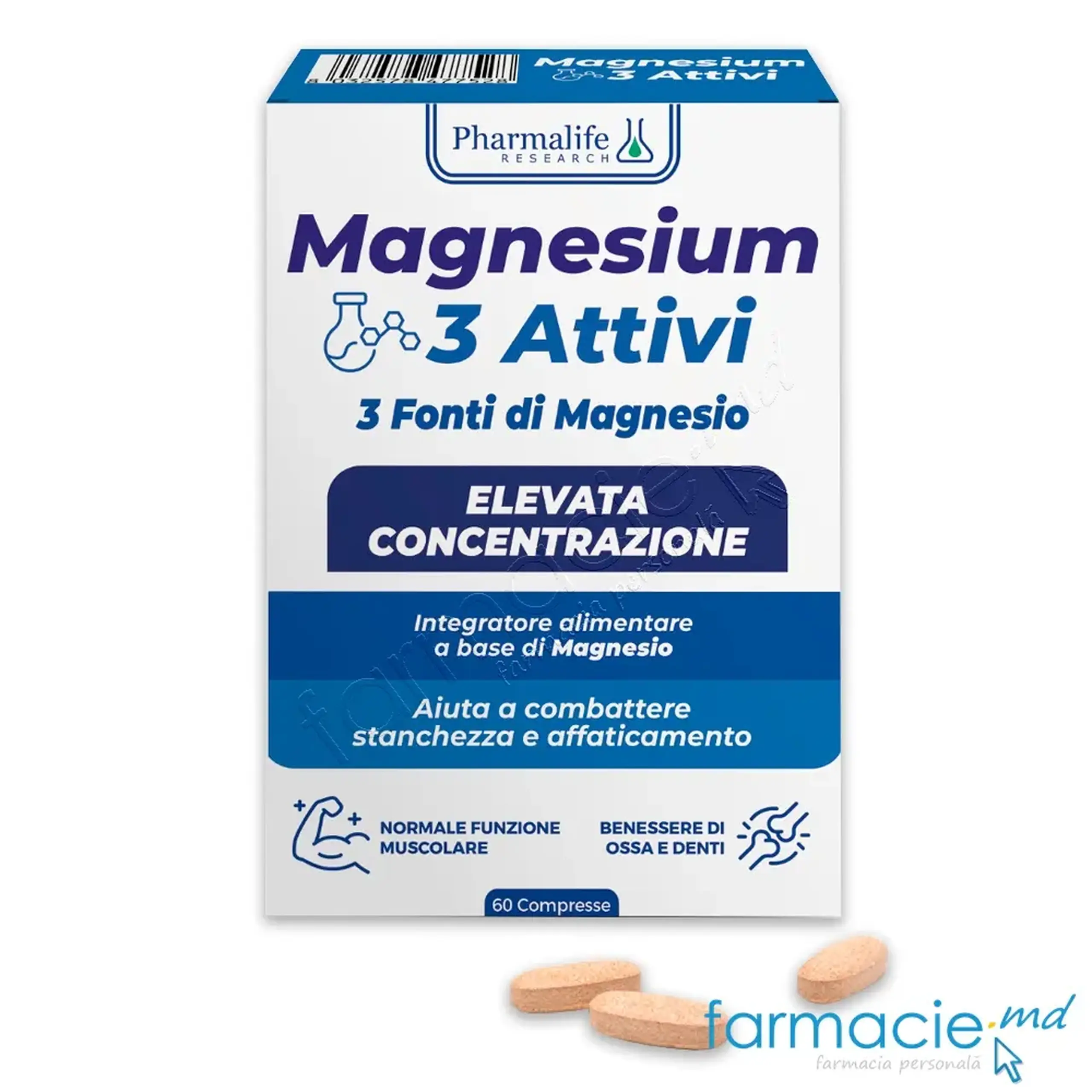 Magnezium 3 Attivi (Mg Marin+Mg Citrat+Mg Gluconat) comp.N60 Pharmalife
