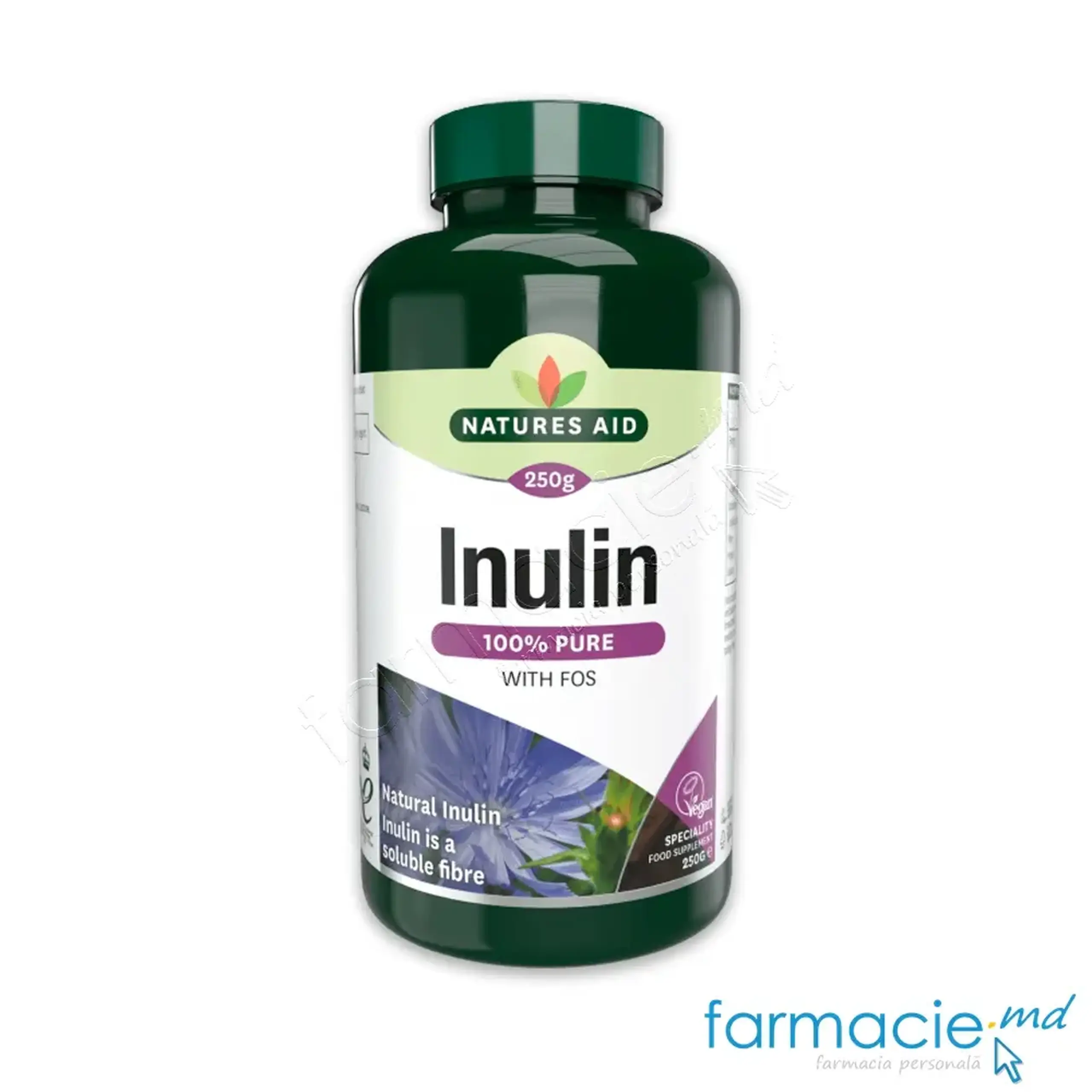 Inulina Pura cicoare (digestie, prebiotic, tranzit) pulbere 250gr Natures Aid