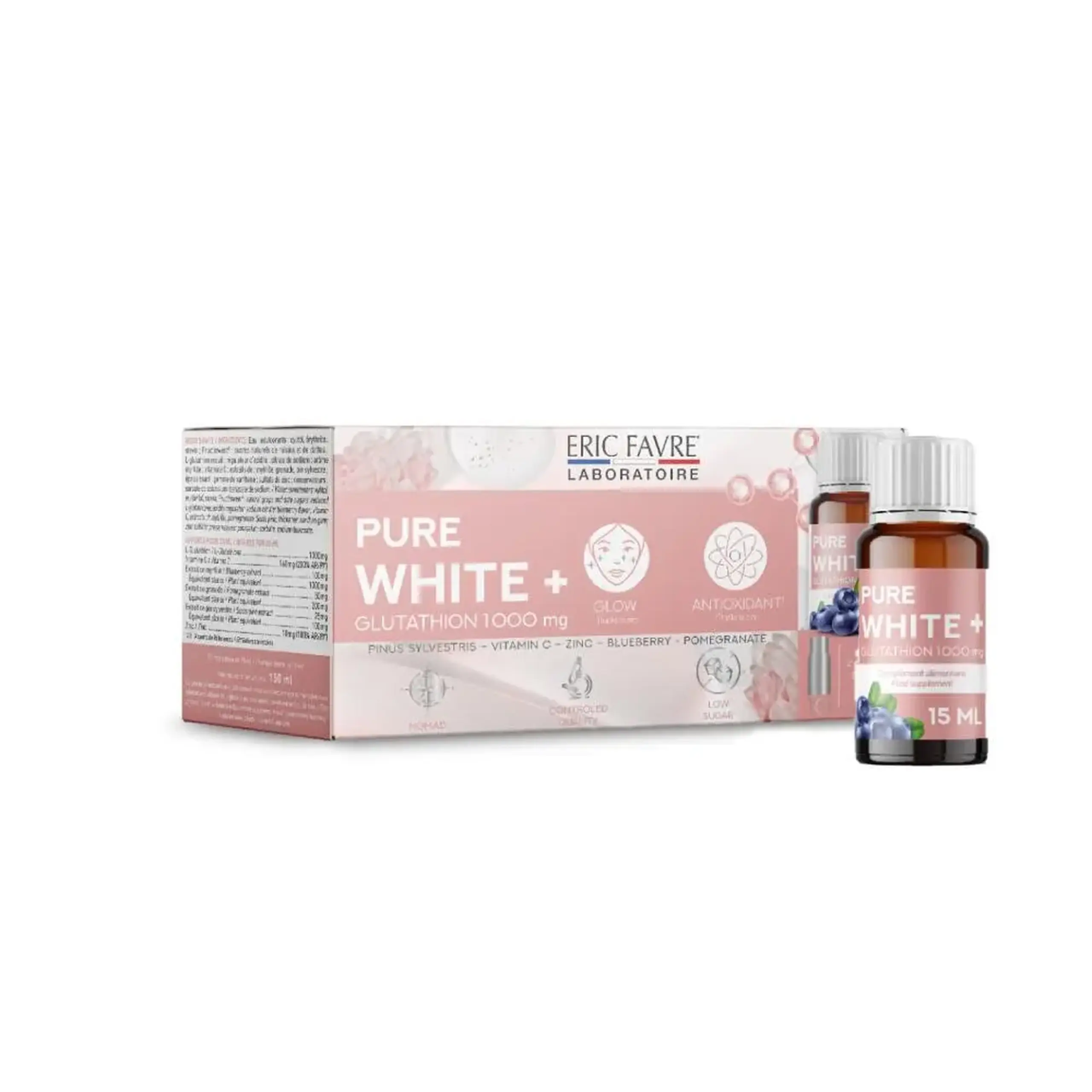 Pure White+ Glutation 1000mg 15ml x 10 monodoze buvabile Eric Favre