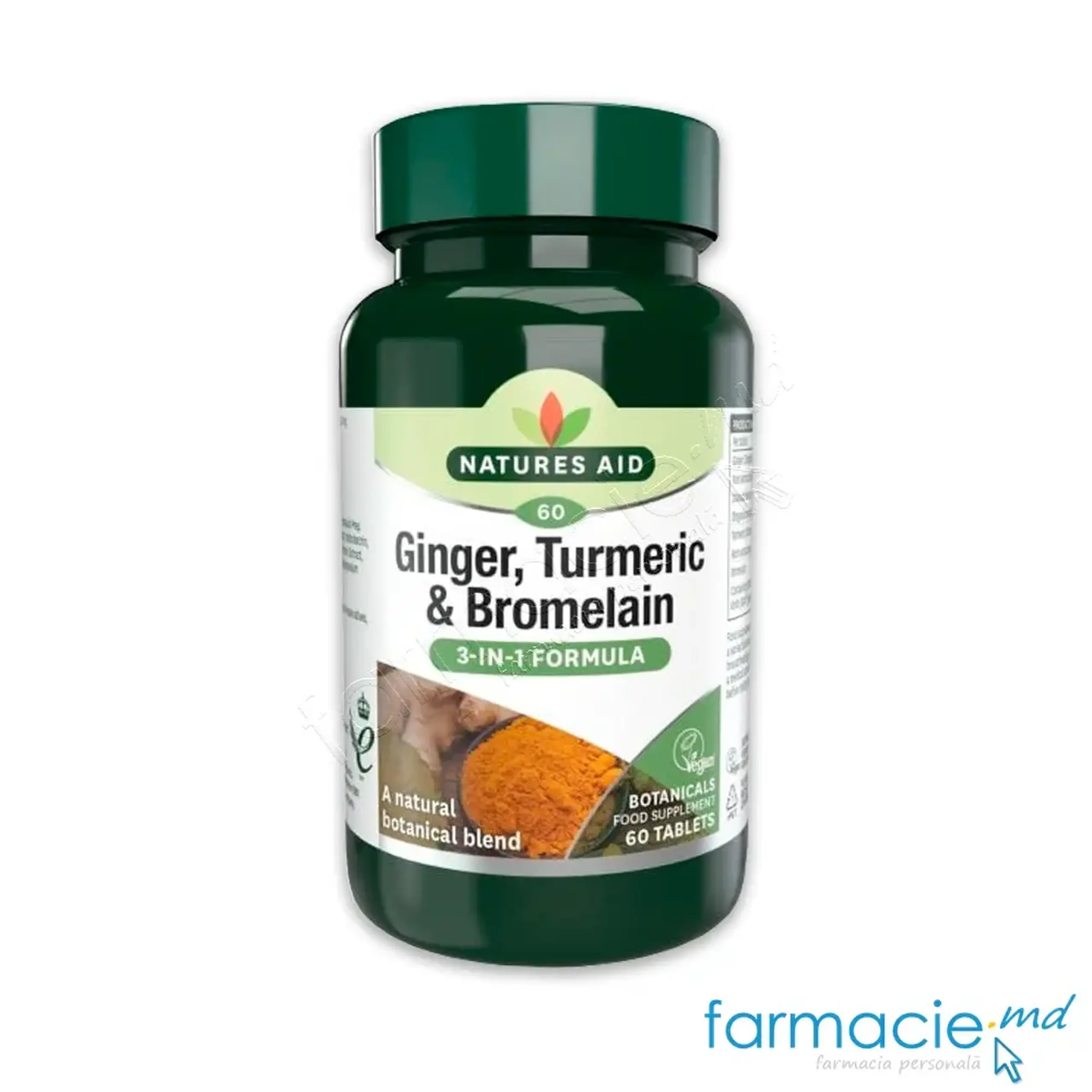 Ghimbir, Turmeric & Bromelain (antiinflamator, digestie) comp.N60 Natures Aid