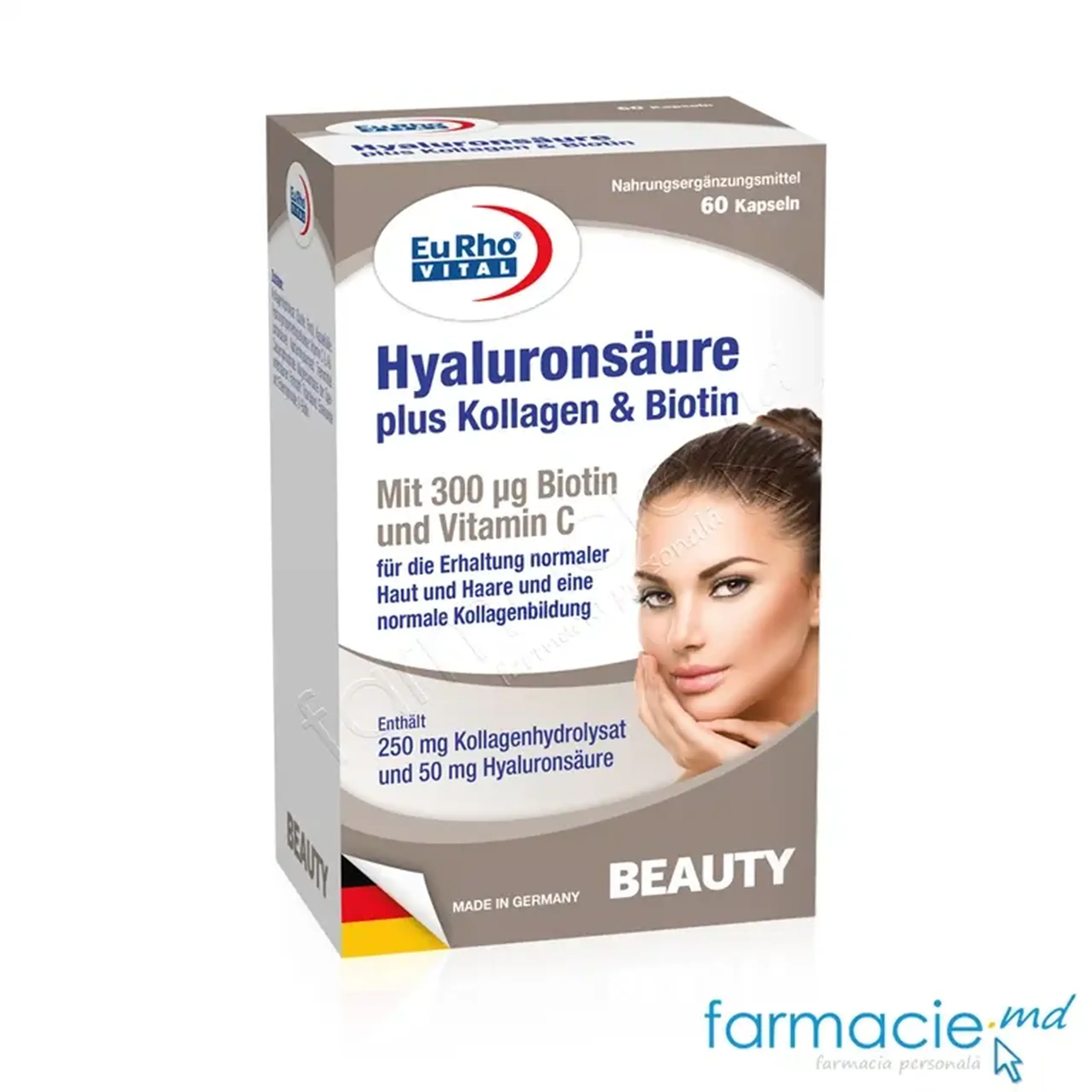 Acid Hyaluronic 50mg+Colagen 250mg+Biotin 300mcg caps. N60 EuRho Vital