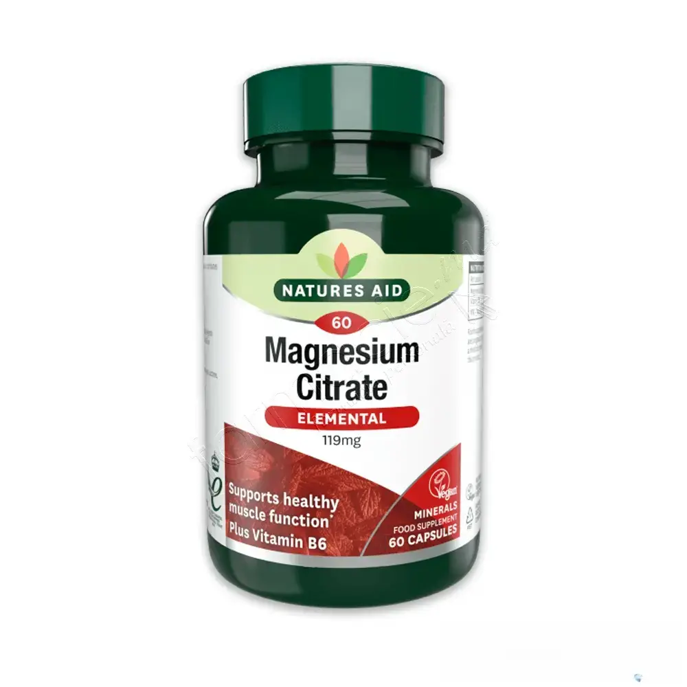 Magneziu Citrat 119mg+Vit B6 5mg VEGAN caps. N60 Natures Aid