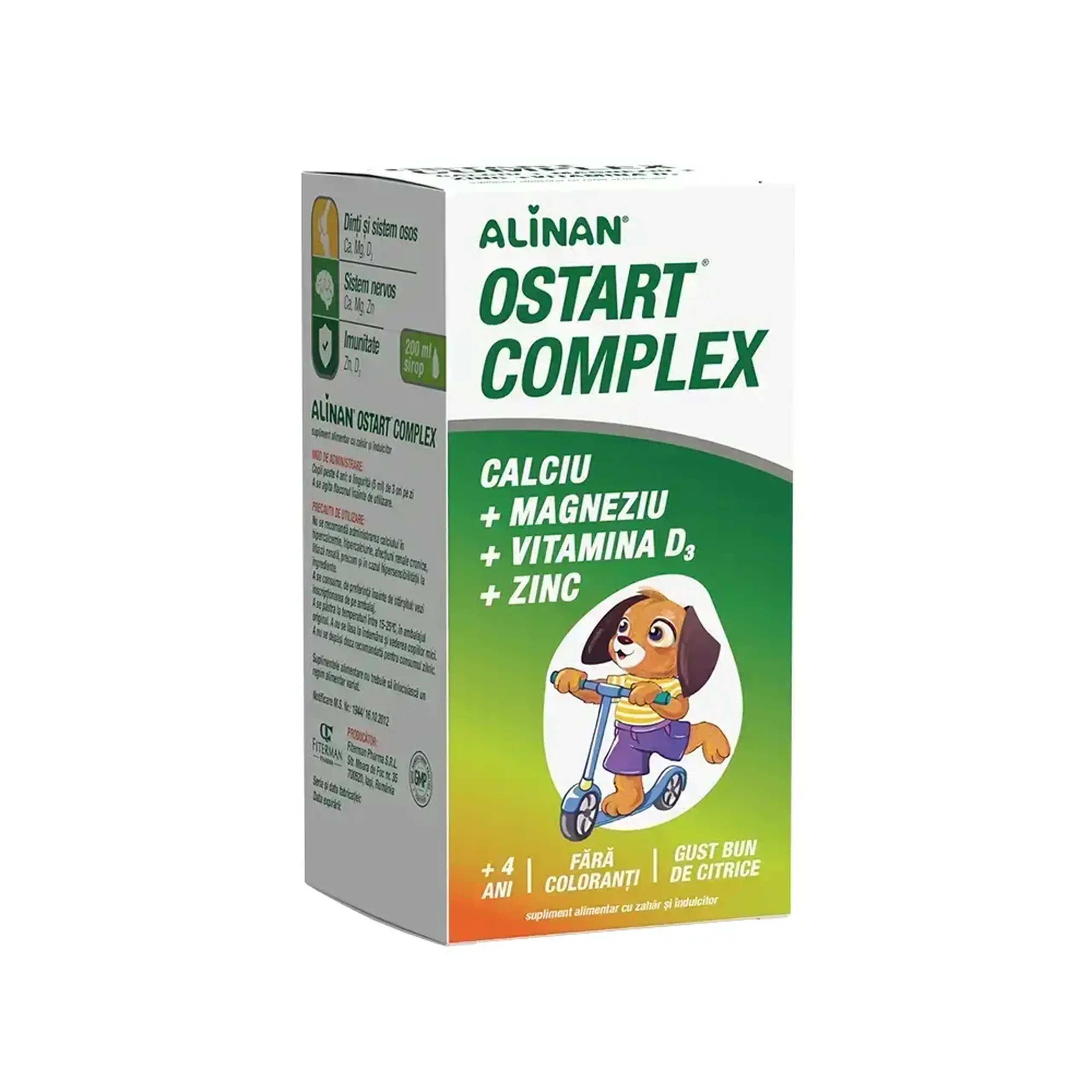 Alinan Ostart Complex Ca+Zn+Mg+Se+D3 sirop 200ml (+4ani) + Fiterman