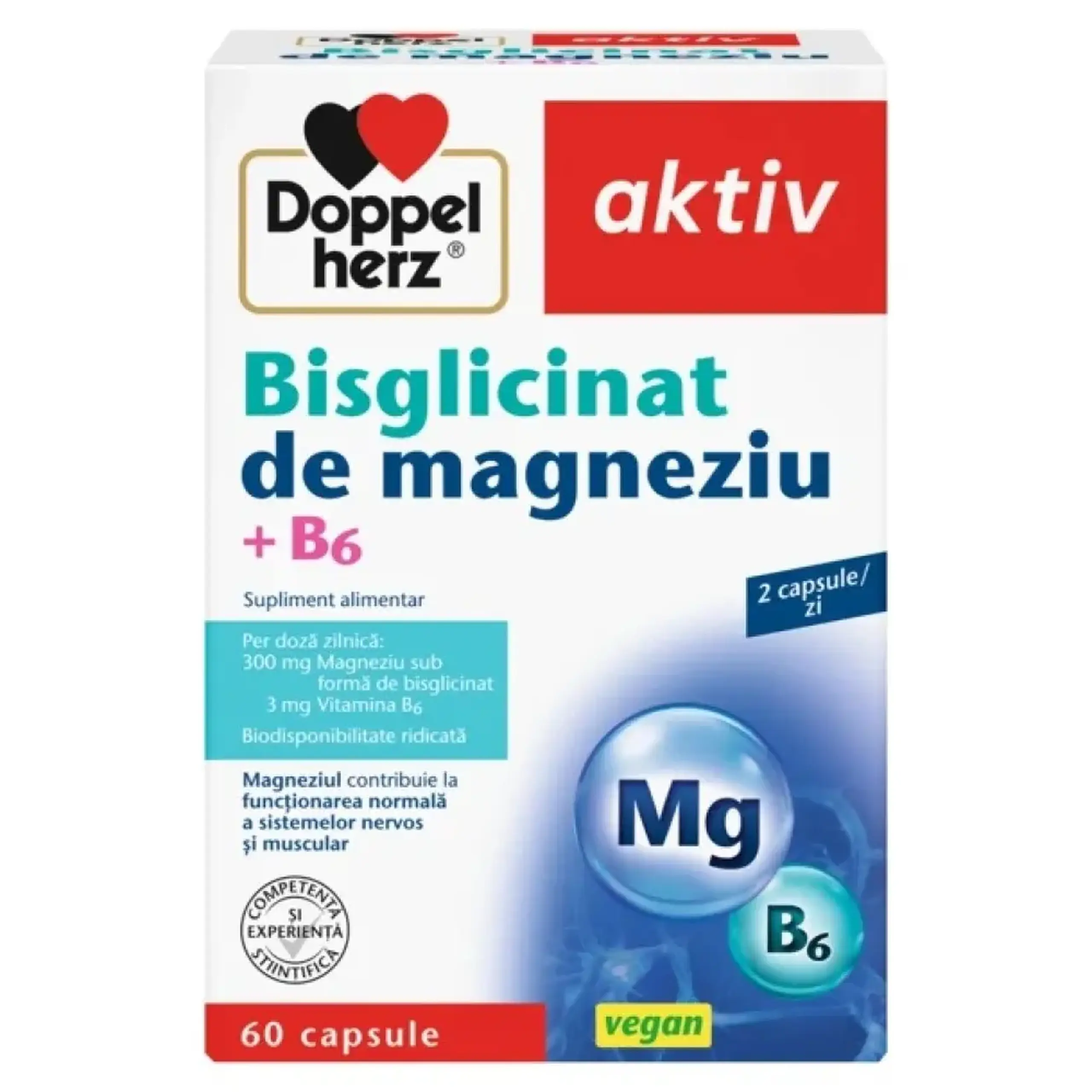 Magneziu Bisglicinat 300mg+B6 Vegan caps. N60 (2/zi) Doppelherz