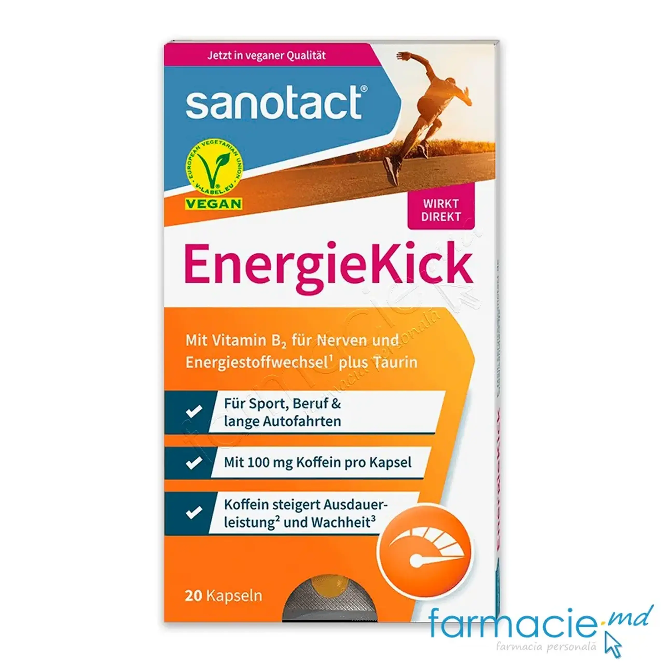 Energy Kick+Vit.B2+Cofeina+Tauria Vegan caps. N20 Sanotact