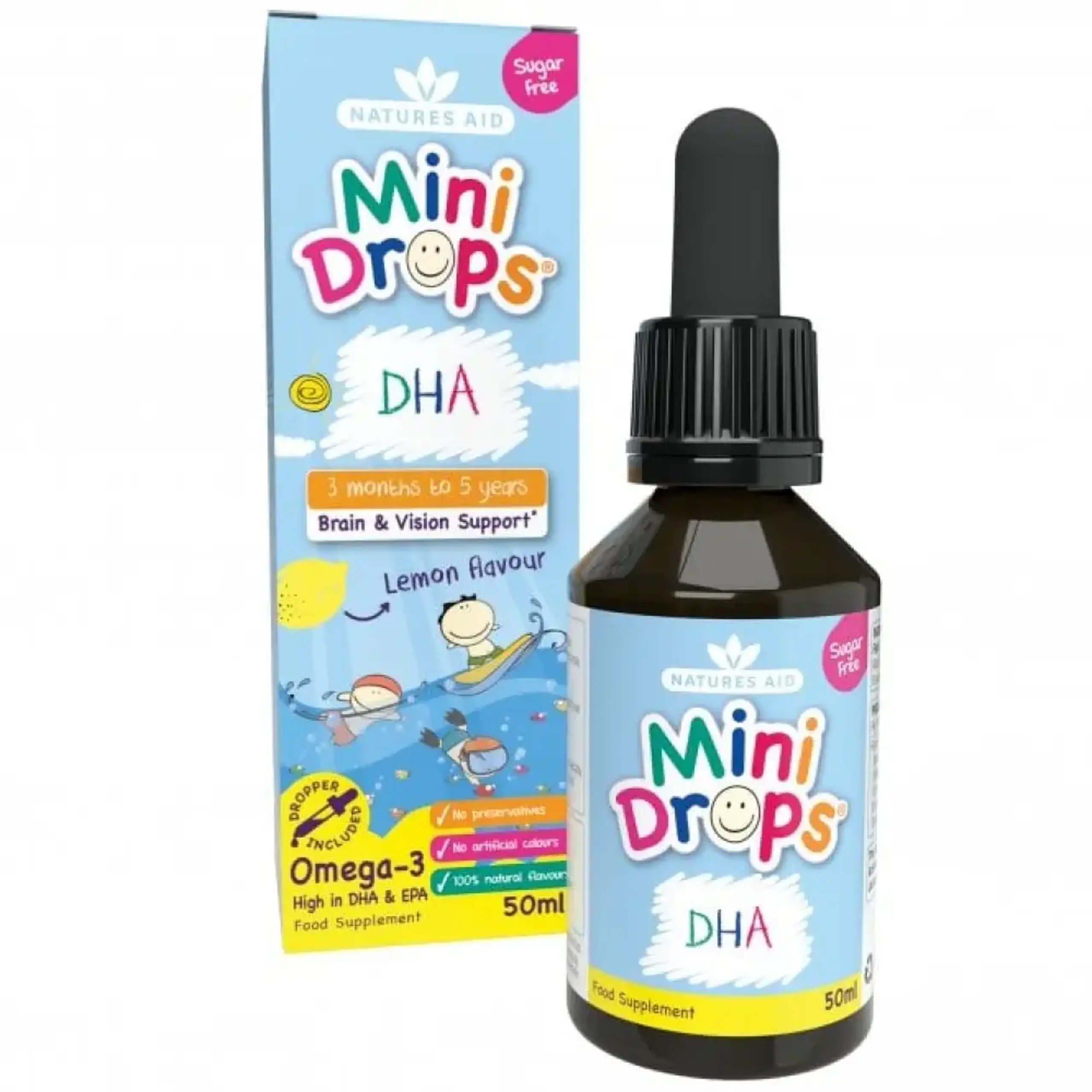 Omega 3 DHA si EPA Suport creier, vedere pic (3luni+) 50ml Natures Aid