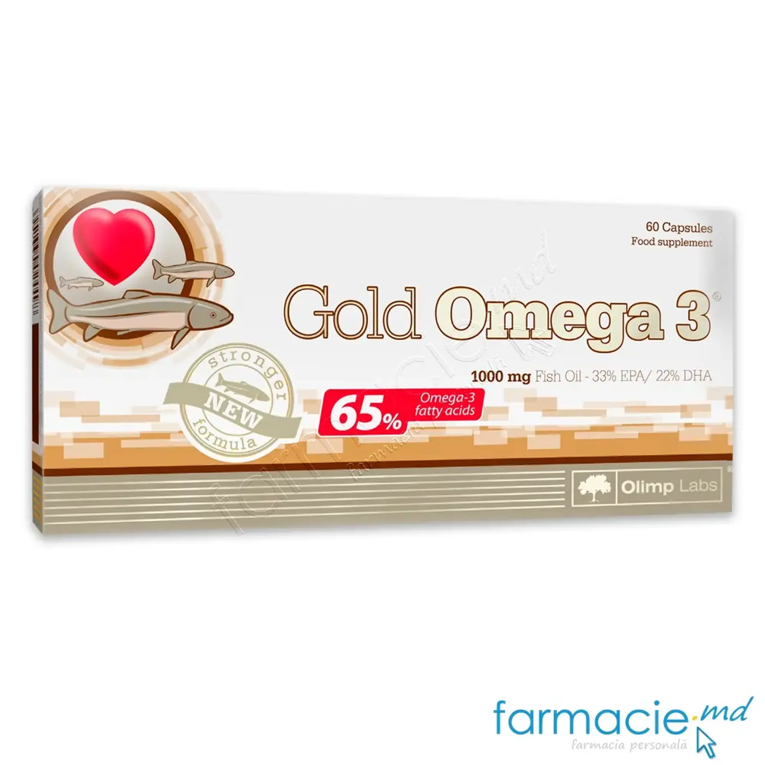 Omega 3 Gold 1000mg (65%)+Vit.E 12mg caps. N60 (creier, cardio, vedere,1 caps./zi) Olimp