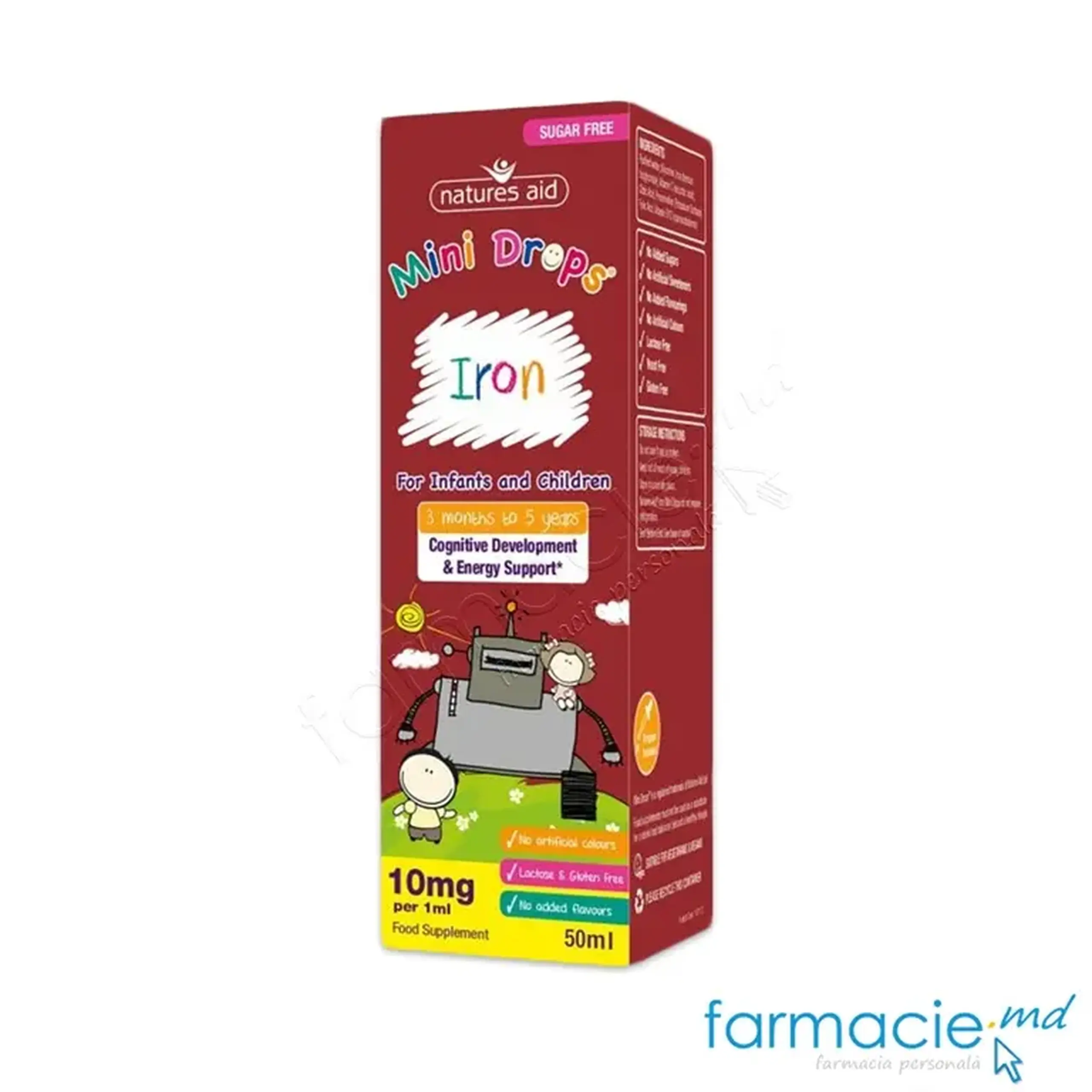 Fier 10mg+Vit C+Acid Folic+Vit B12 picaturi orale 50ml (3luni-5ani) Natures Aid