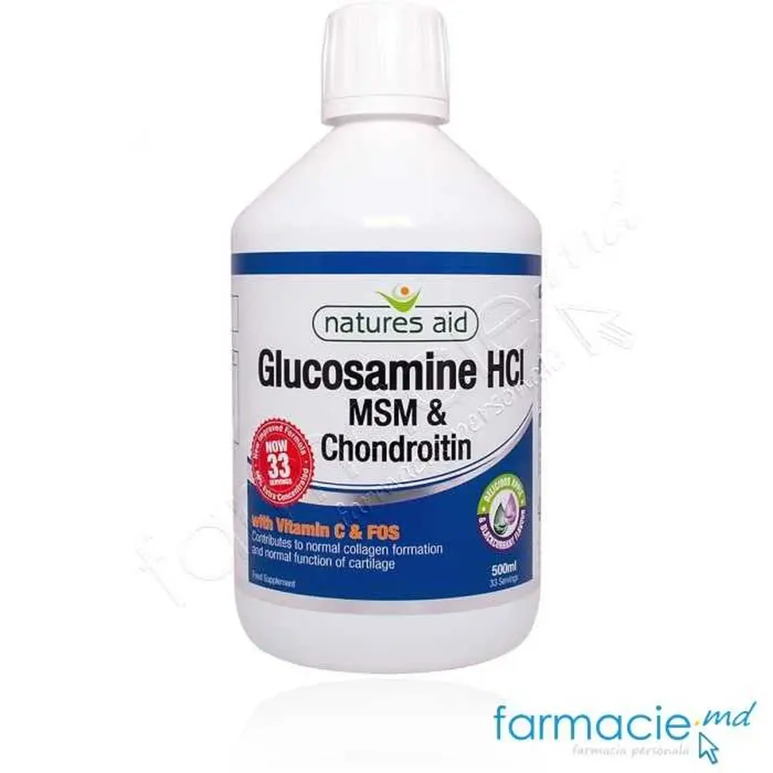 Glucozamina HCl 1200 mg+Chondroitina 400mg+Vit.C 20 mg 500ml Natures Aid