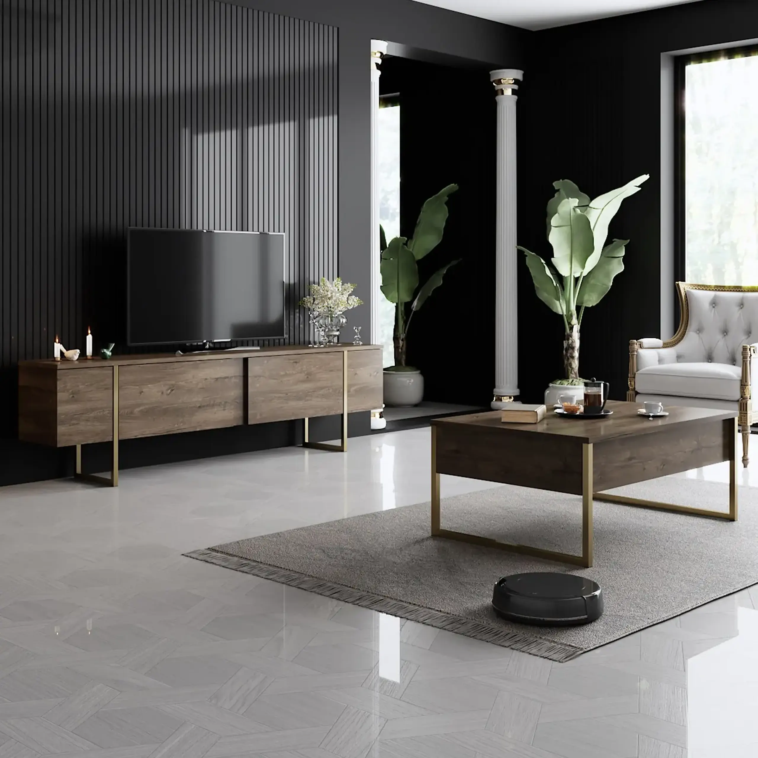 Suport TV, Luxe, NucAur, 180 x 50 x 30 cm