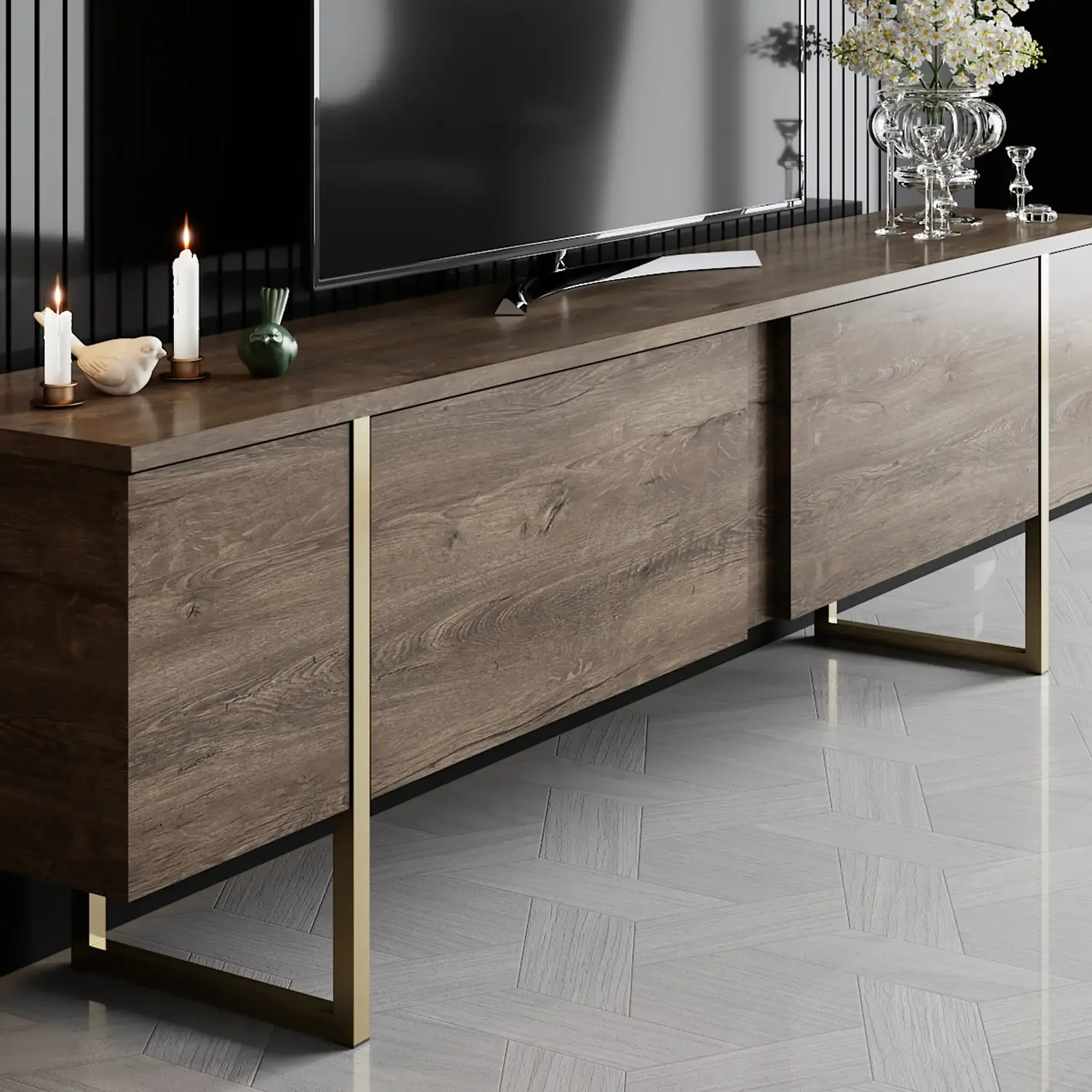 Suport TV, Luxe, NucAur, 180 x 50 x 30 cm