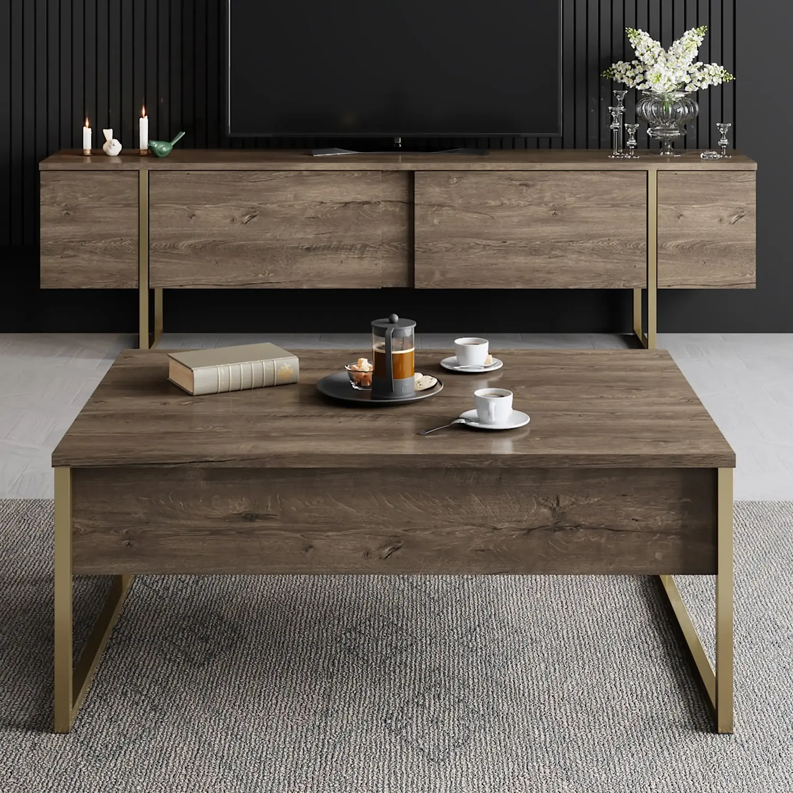 Suport TV, Luxe, NucAur, 180 x 50 x 30 cm