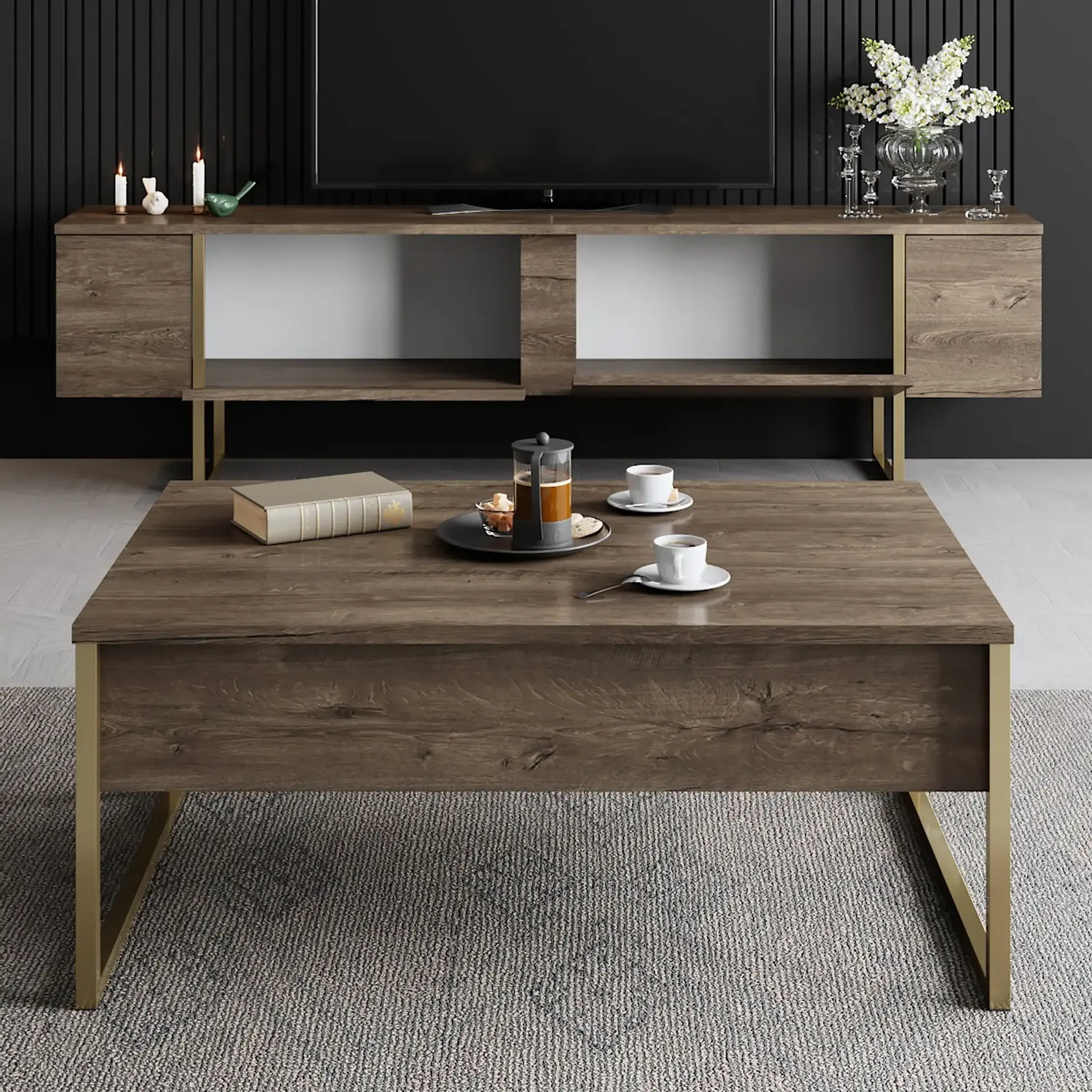 Suport TV, Luxe, NucAur, 180 x 50 x 30 cm