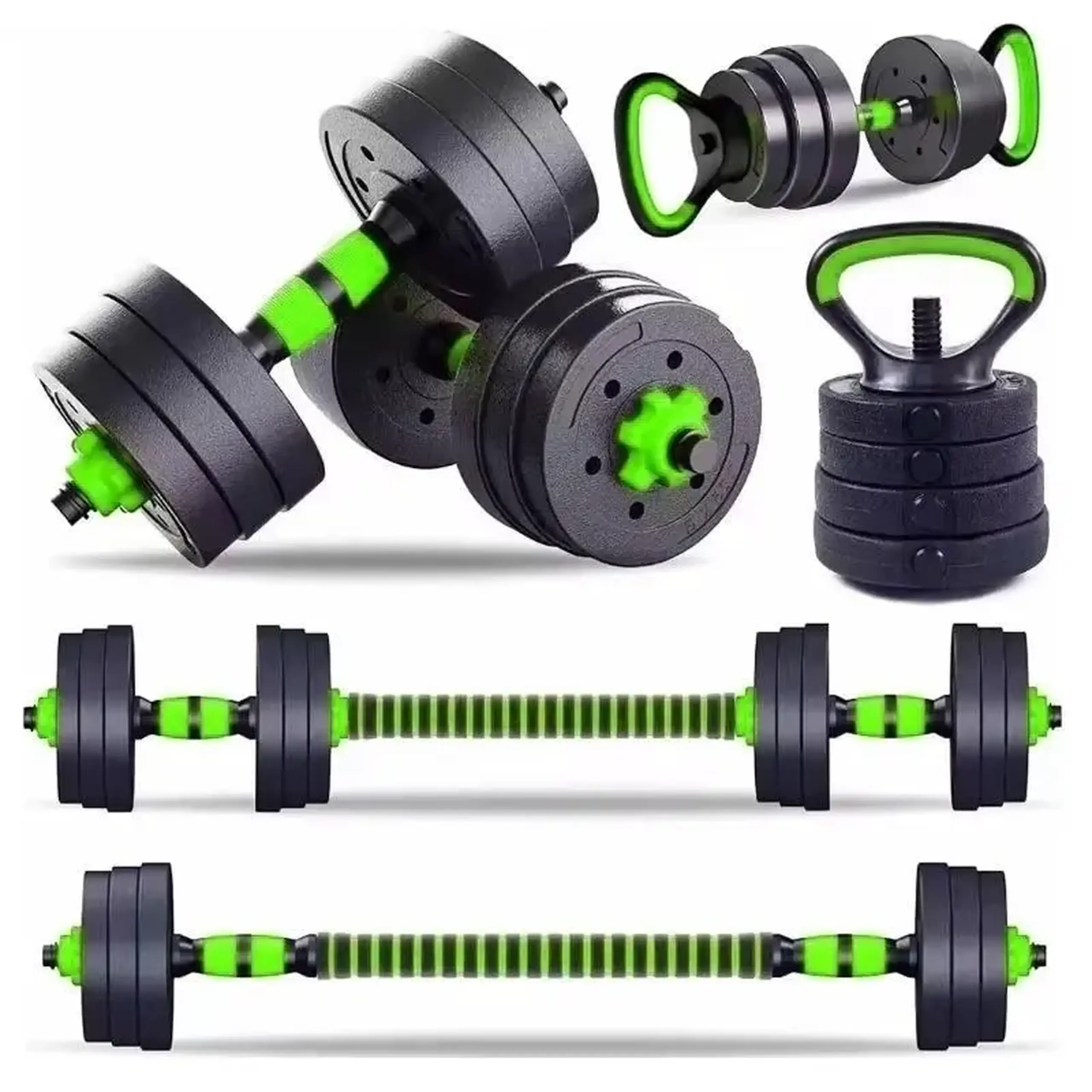 Set gantere reglabile kettlebell FitTronic 30 kg, 2x15 kg, prindere antiderapanta, negru