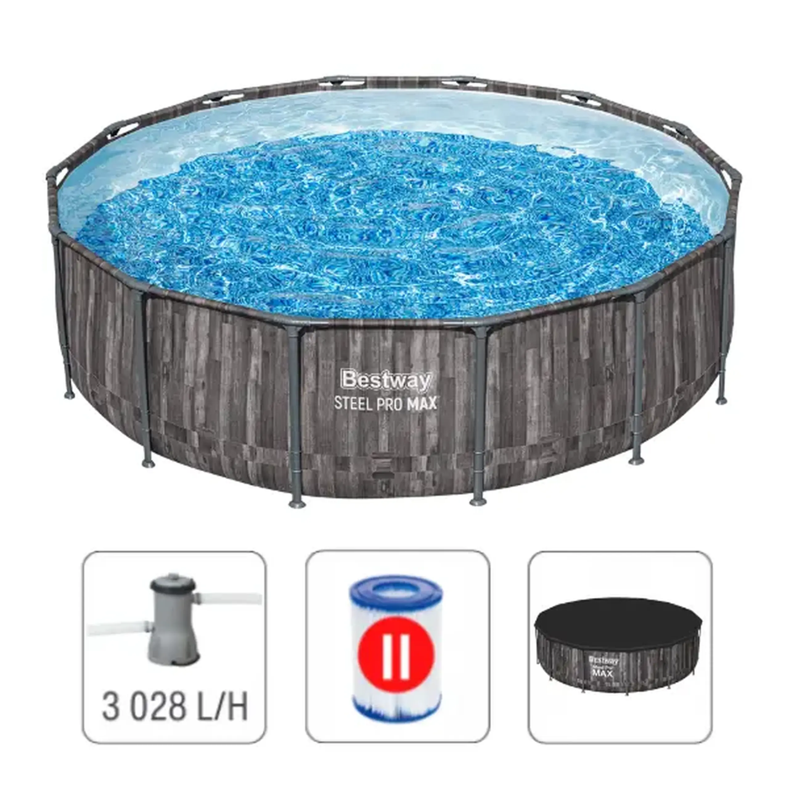 Bestway Piscina STEEL PRO MAX Round 427x107 cm, 13030L, cadru metalic