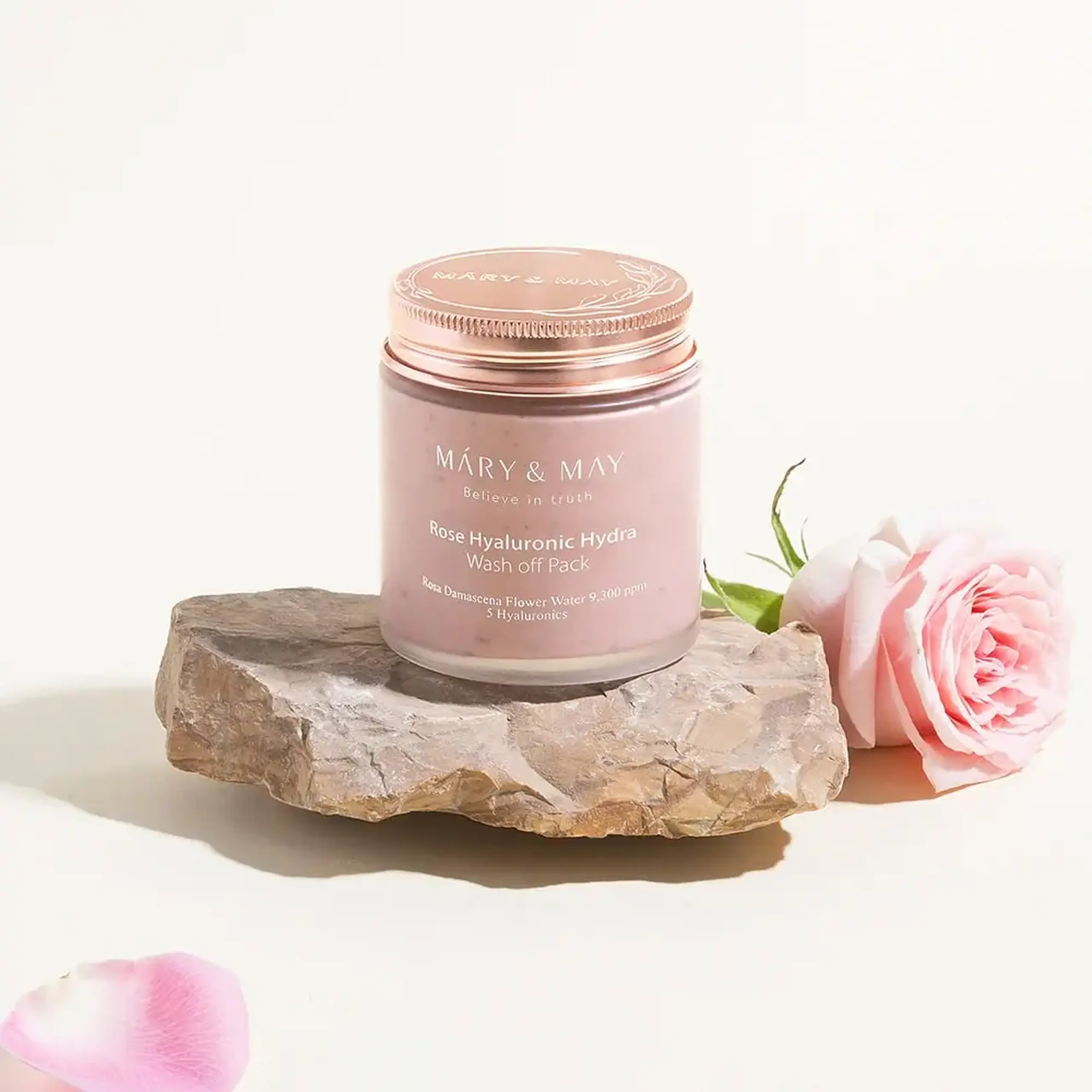 Mască de argilă cu trandafir și cinci tipuri de acid hialuronic Mary &amp; May Rose Hyaluronic Hydra Wash Off Pack 125g