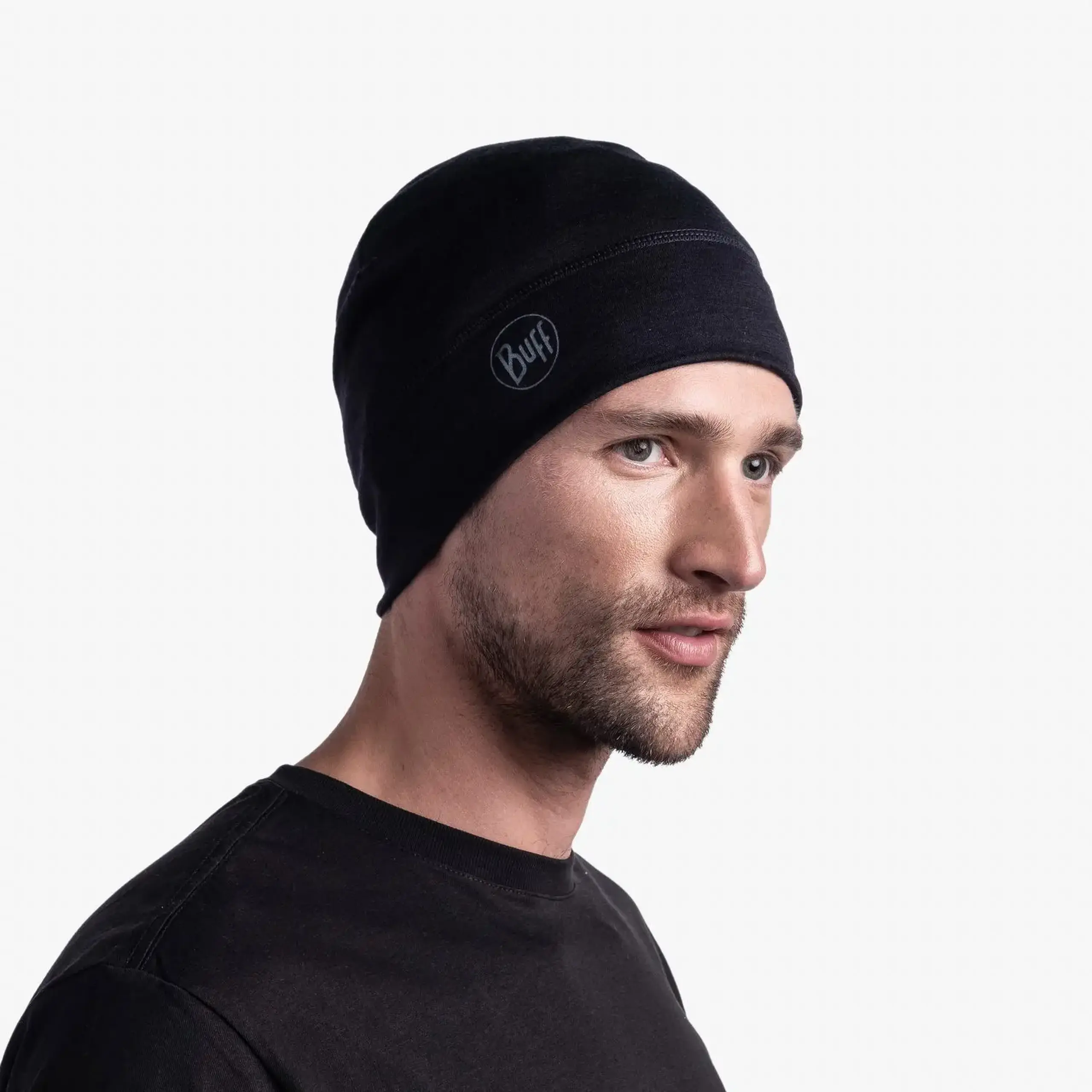 Căciulă din lână merino Buff Solid Black