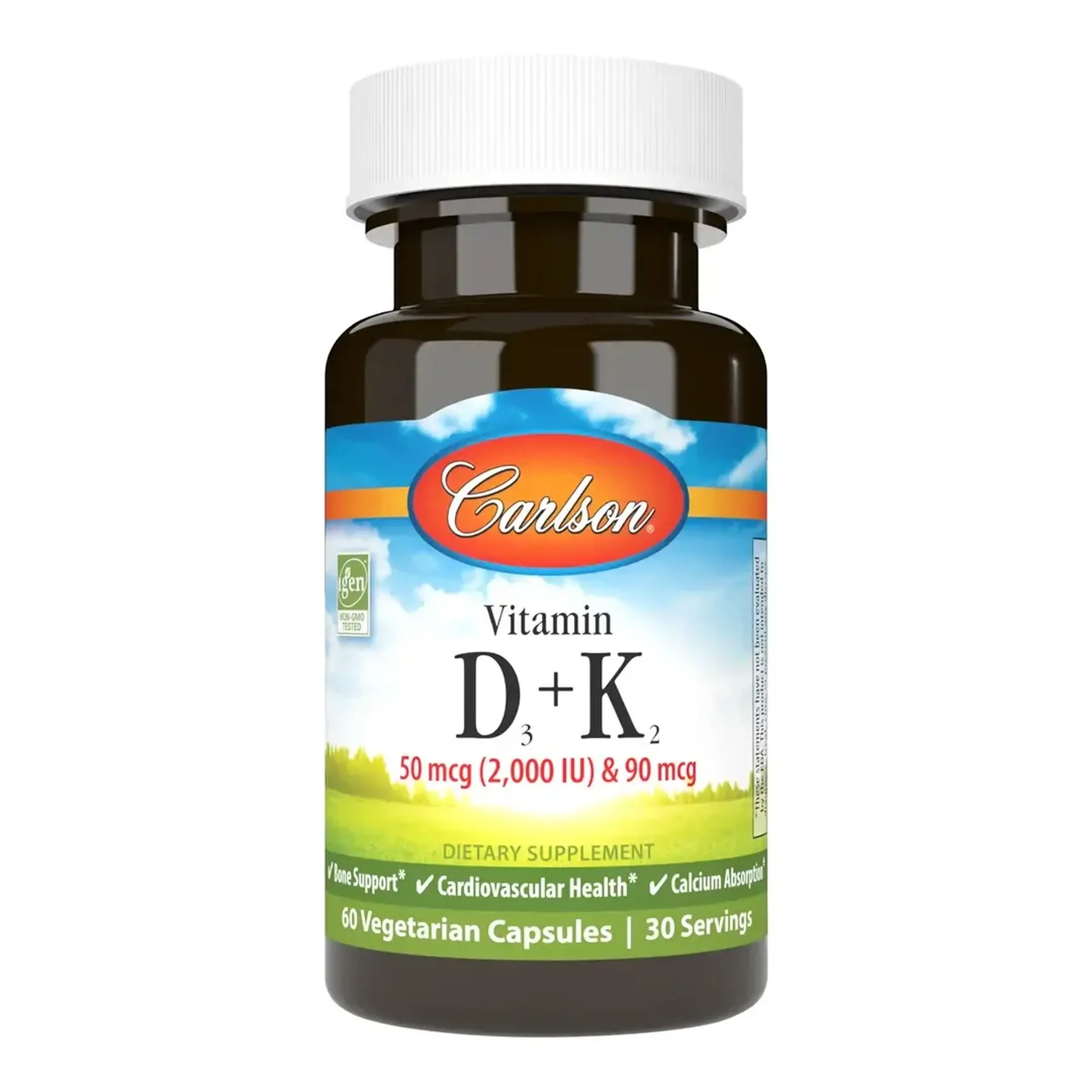 Carlson, Vitamin D-3 2000 IU + K2 90 mcg, 60 caps